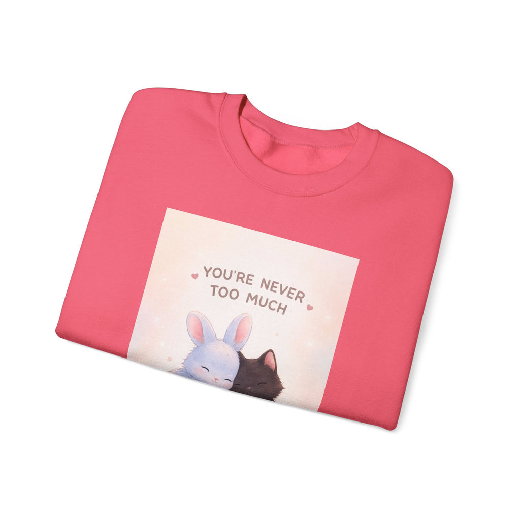 "YOU'RE NEVER TOO MUCH" Black Cat Crewneck | College Girl Gift | Fashion | KayKay Classics