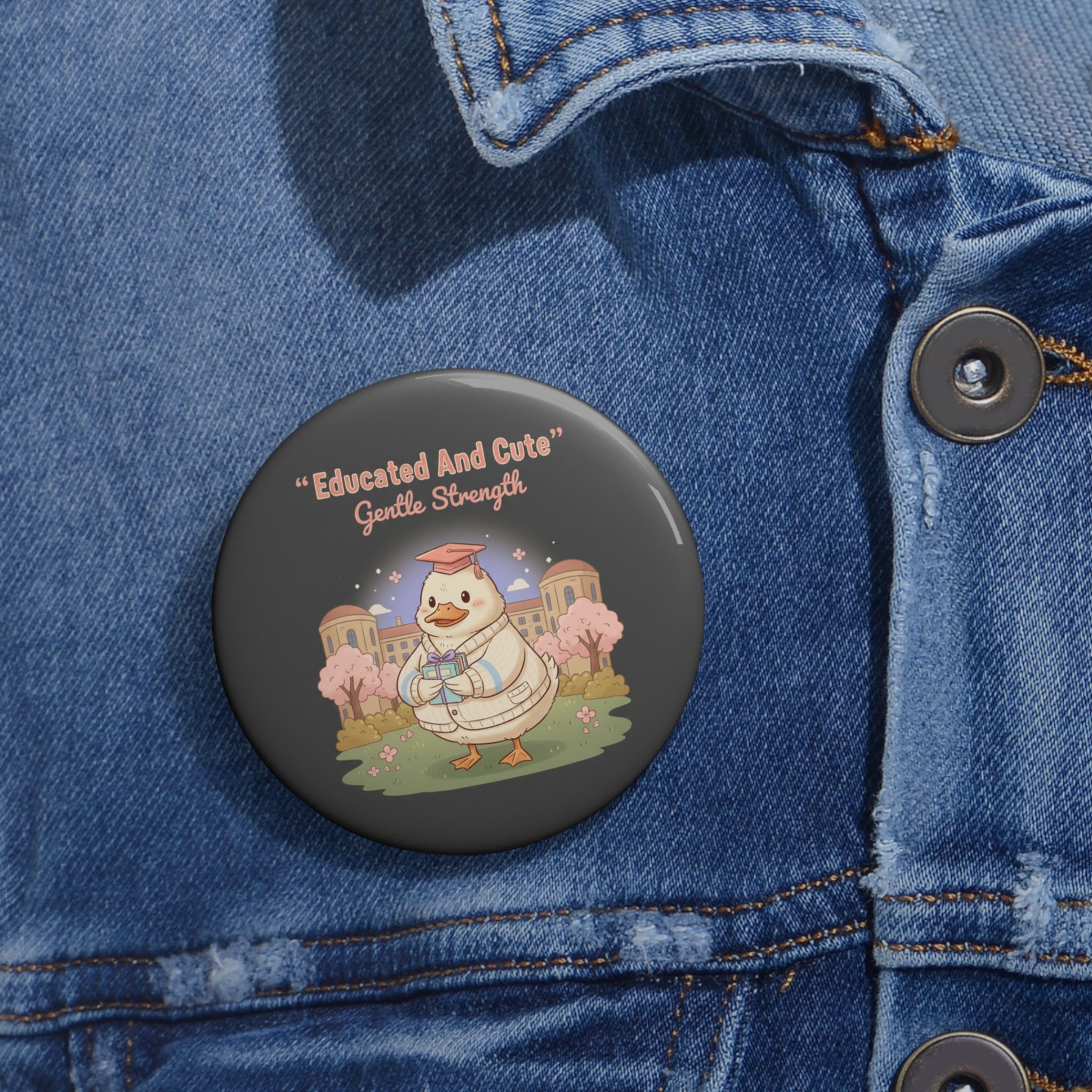Duck In A Cardigan Pin Button – Educated and Cute Gentle Strength
