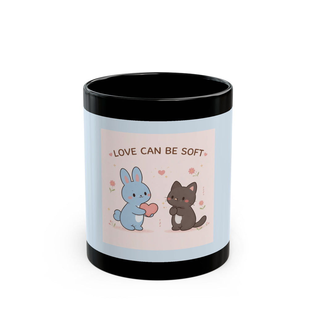 "LOVE CAN BE SOFT" Black Cat Black Mug | College Girl Gift | Fashion | KayKay Classics