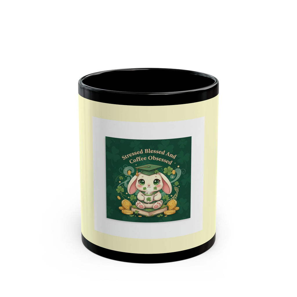 Rabbit Black Mug 11oz – Stressed Blessed and Coffee Obsessed