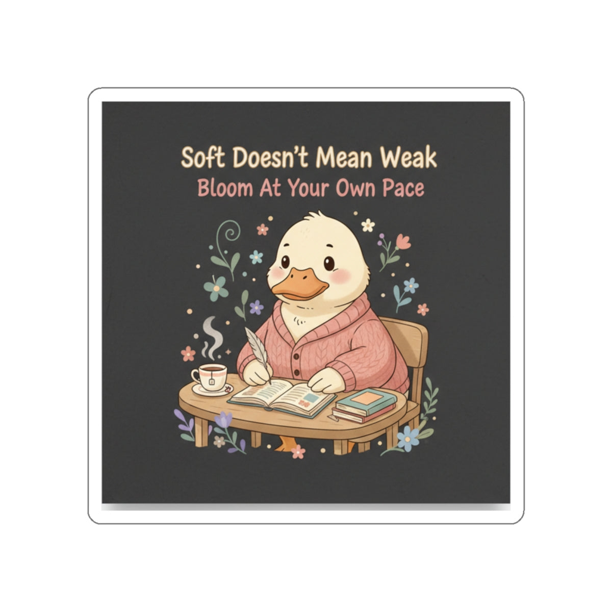 Duck In A Cardigan Die-Cut Sticker – Soft Doesnt Mean Weak Bloom at Your Own
