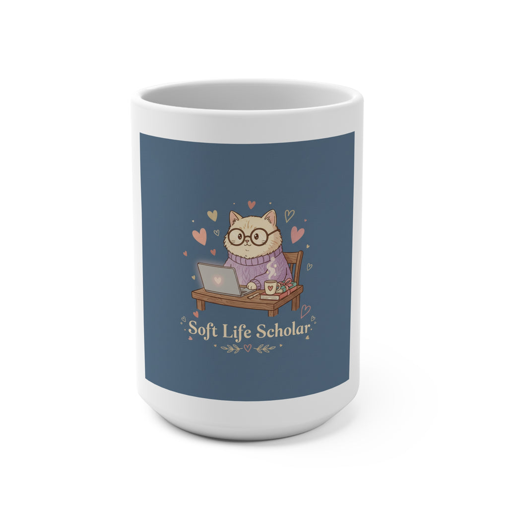 Soft Life Scholar Cat Mug 15oz