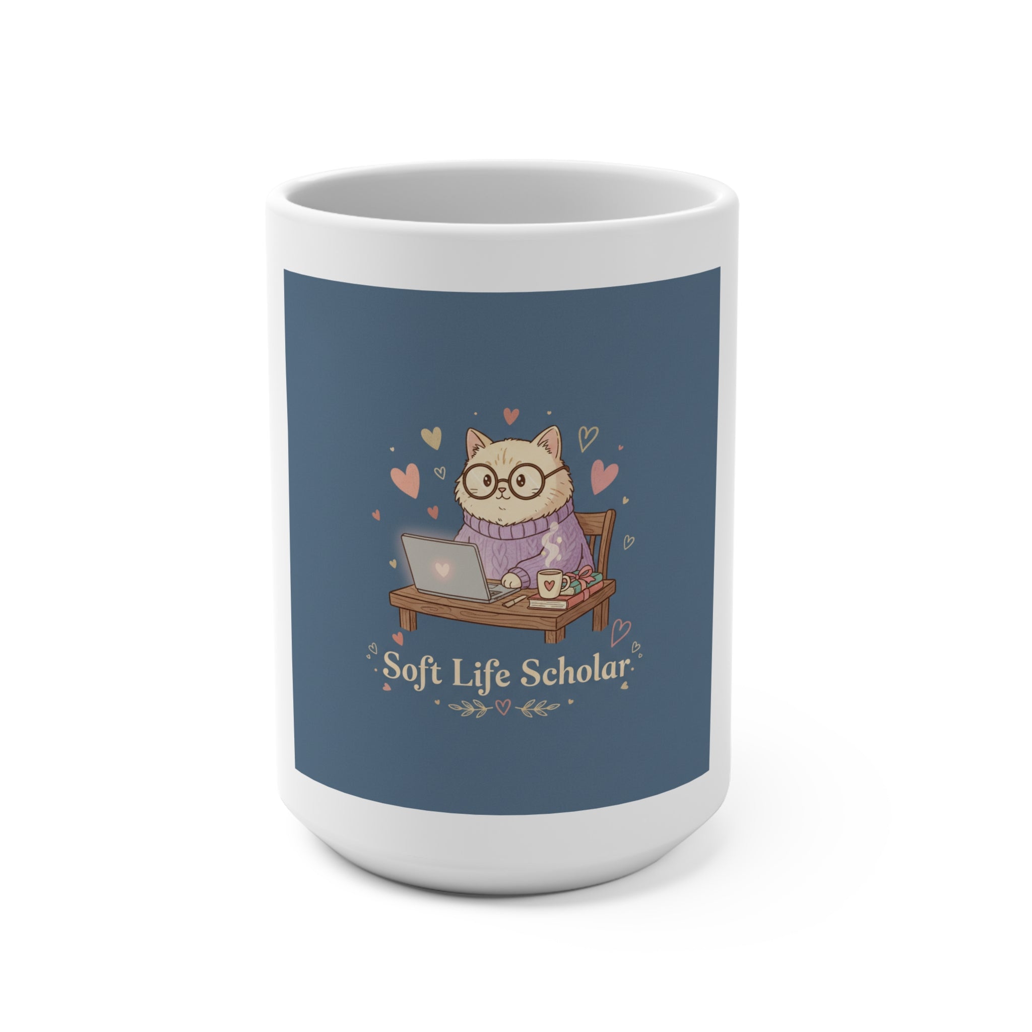 Soft Life Scholar Cat Mug 15oz