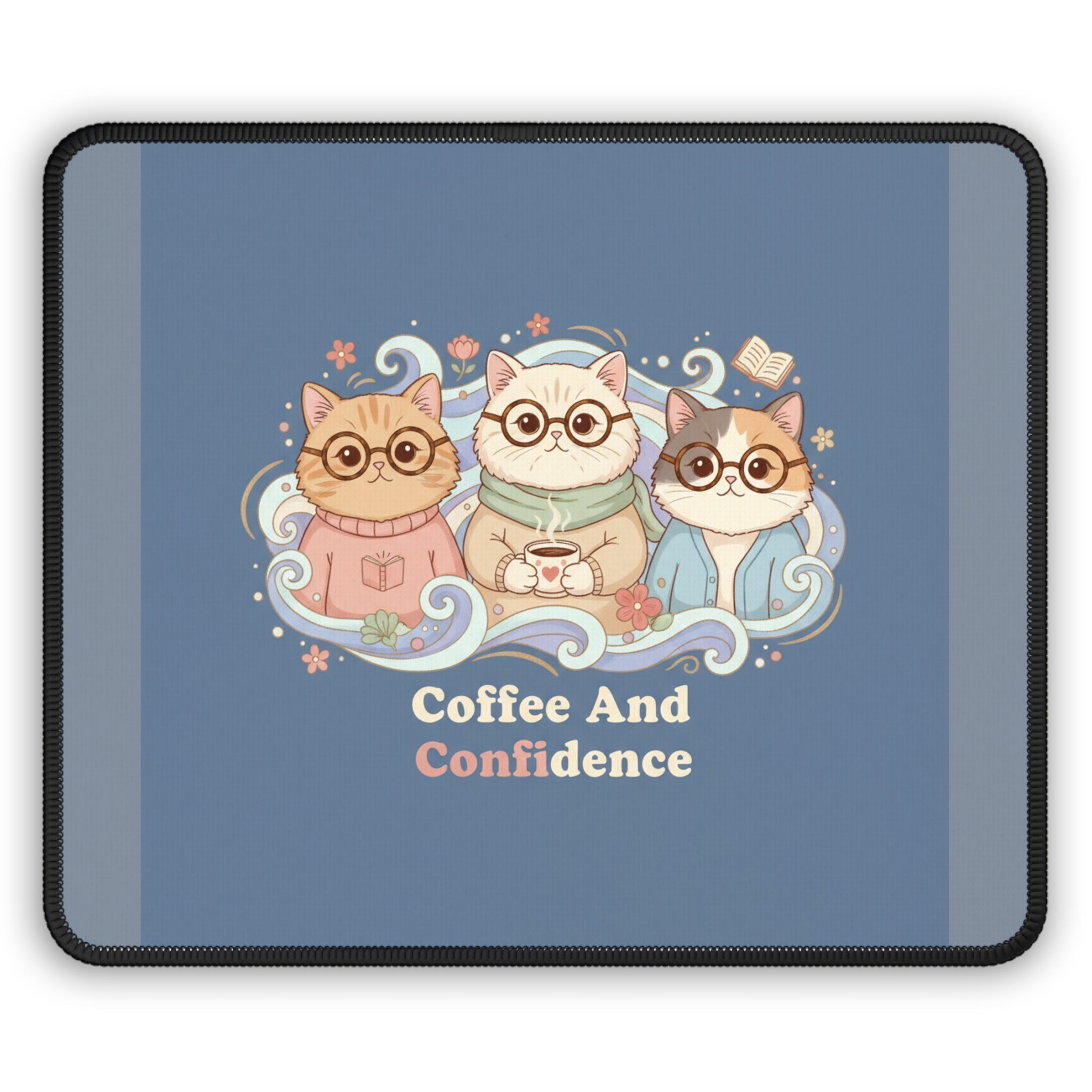 Cats With Glasses Mouse Pad – Coffee and Confidence