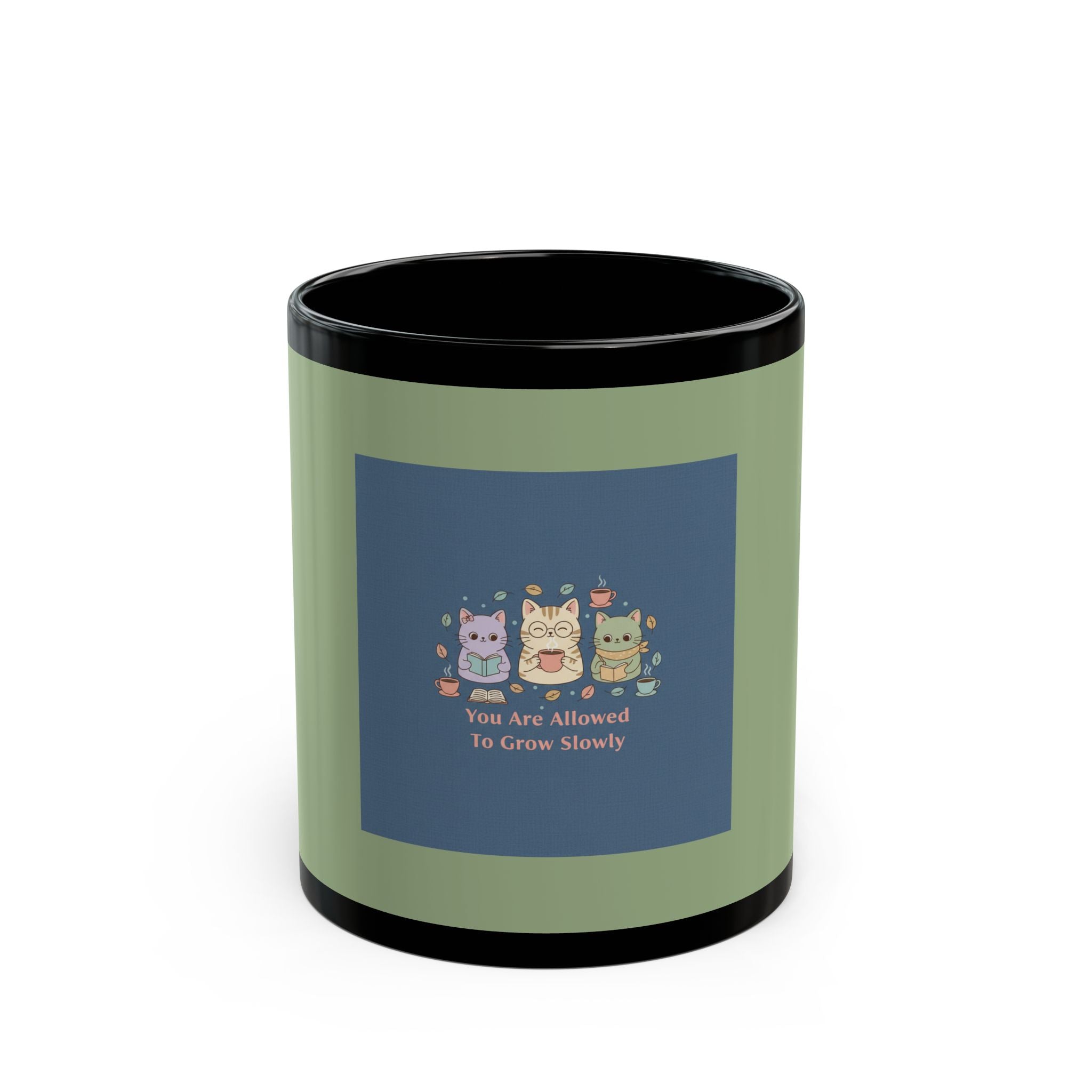 Cats With Glasses Black Mug 11oz – You Are Allowed to Grow Slowly