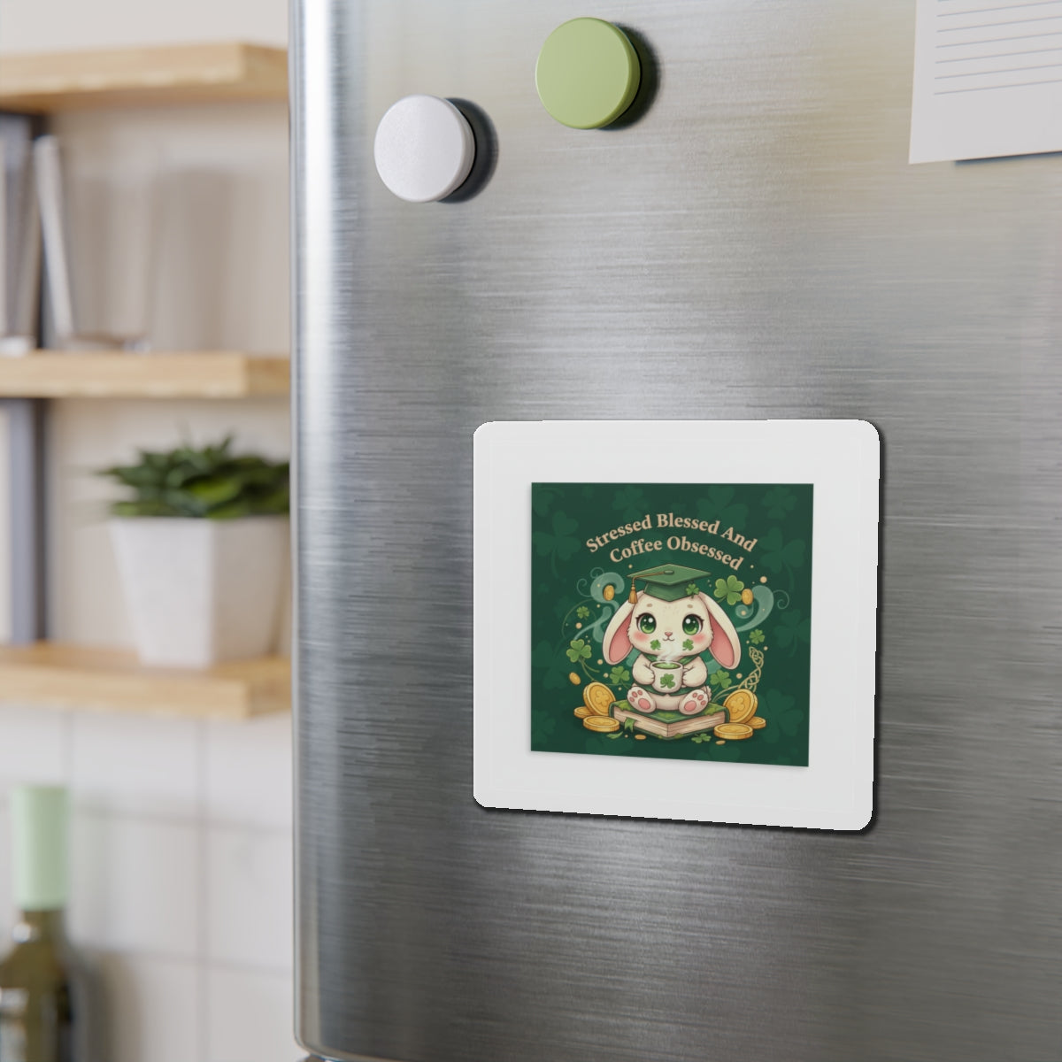 Rabbit Die-Cut Magnet – Stressed Blessed and Coffee Obsessed
