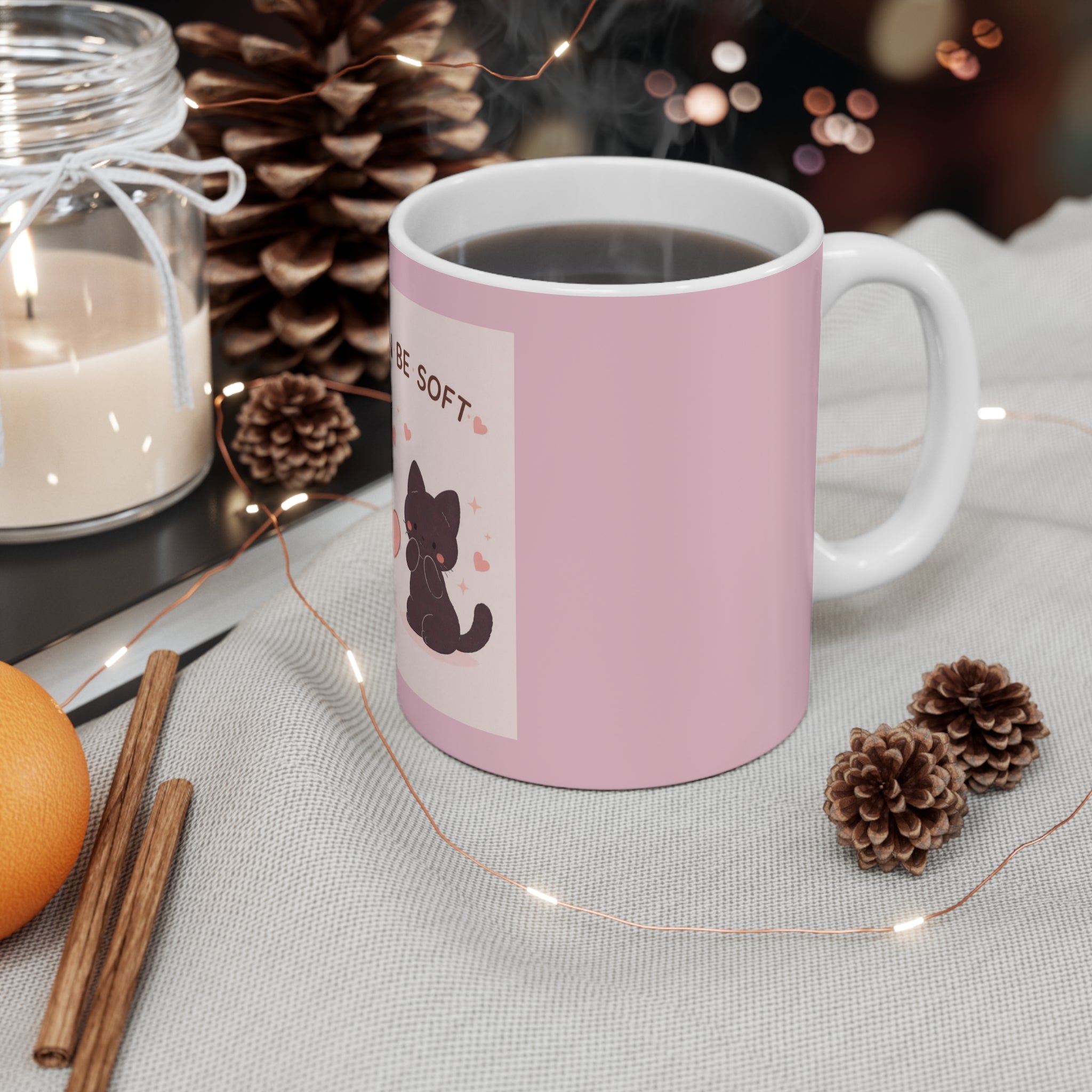 "LOVE CAN BE SOFT" Black Cat Mug | College Girl Gift | Fashion | KayKay Classics