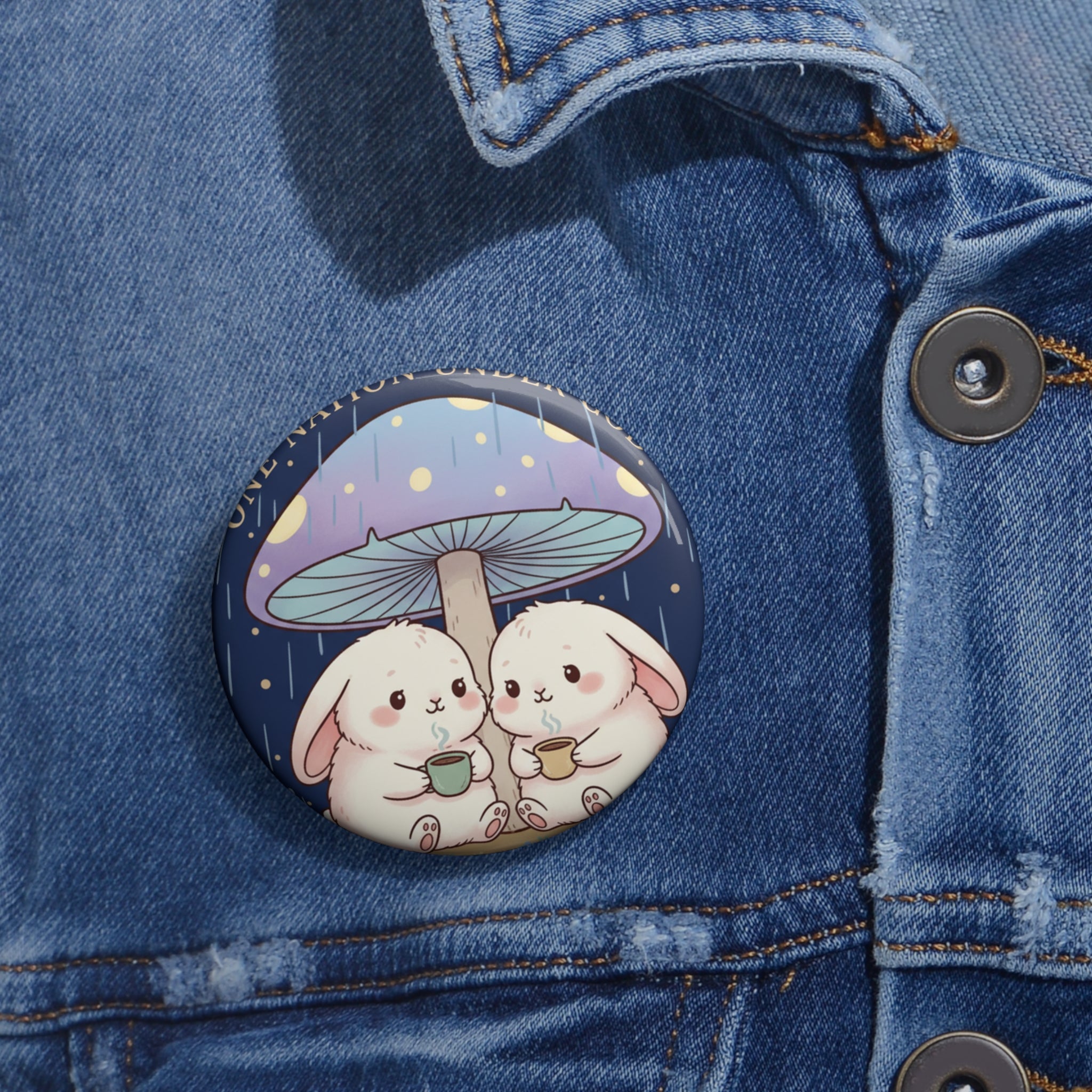 Two Cute Bunnies Pin Button – One Nation Under God