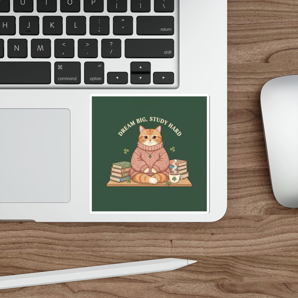 Cat Die-Cut Sticker – Dream Big, Study Hard