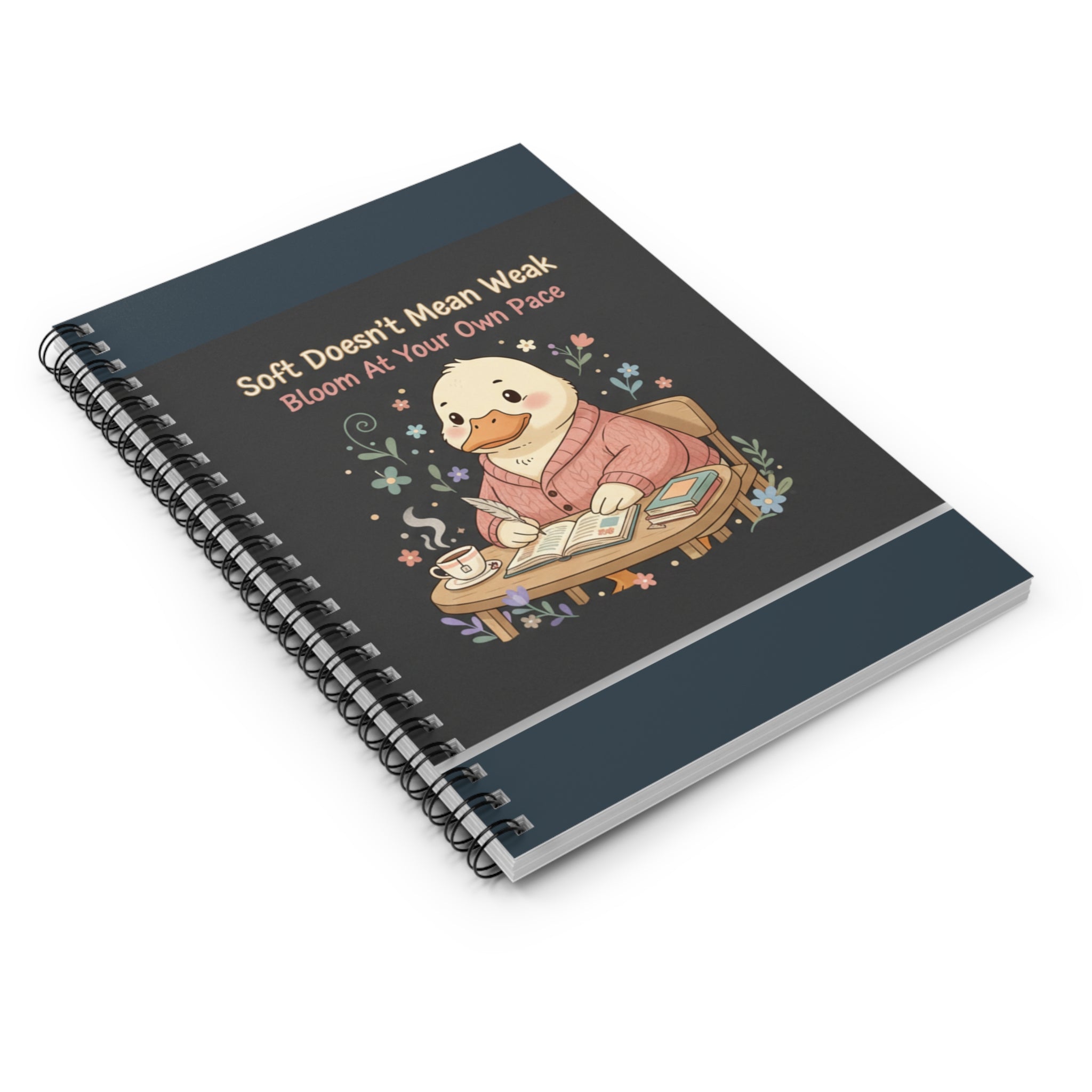 Duck In A Cardigan Spiral Notebook – Soft Doesnt Mean Weak Bloom at Your Own