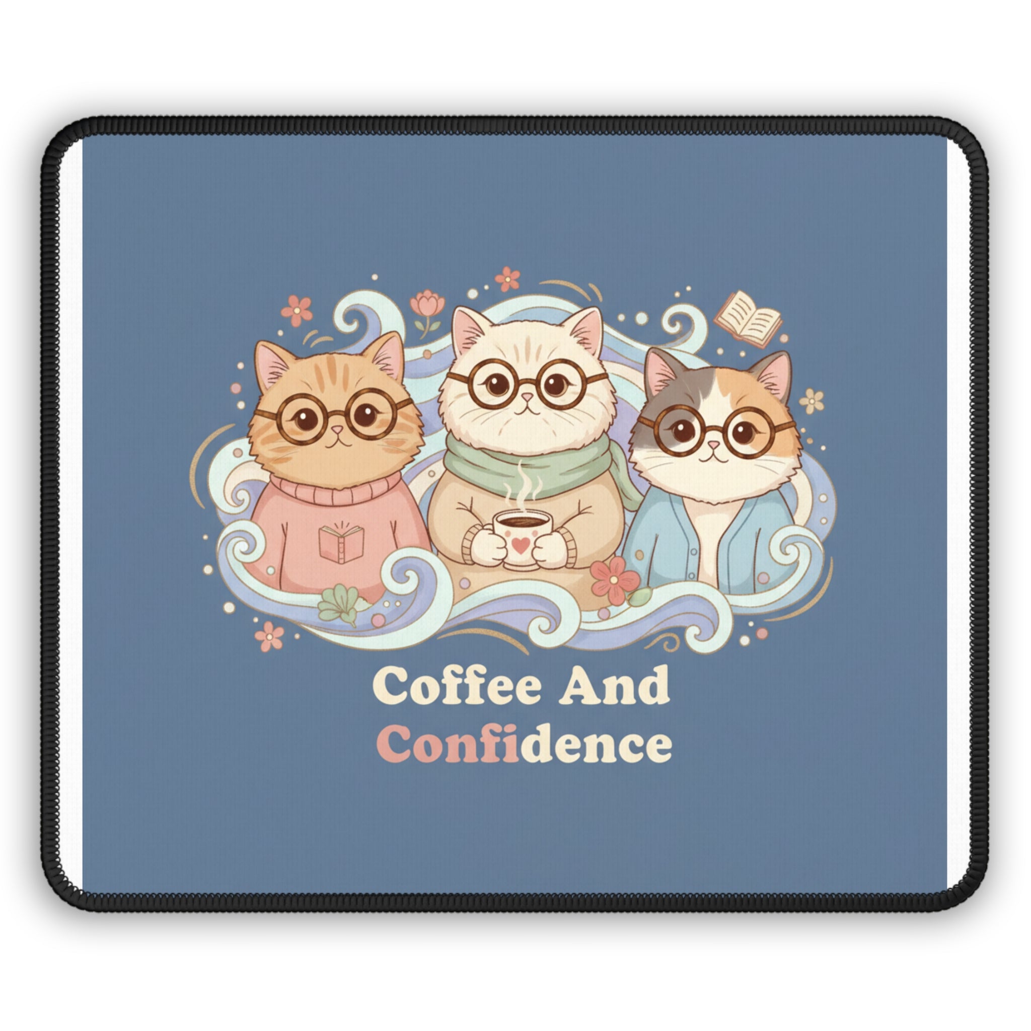 Cats With Glasses Mouse Pad – Coffee and Confidence
