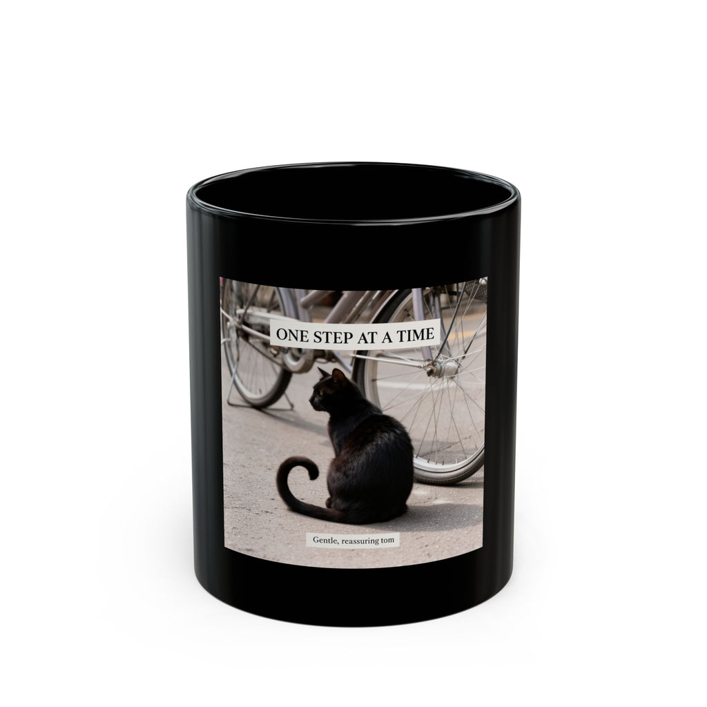 ONE STEP AT A TIME Cat Black Mug 11oz