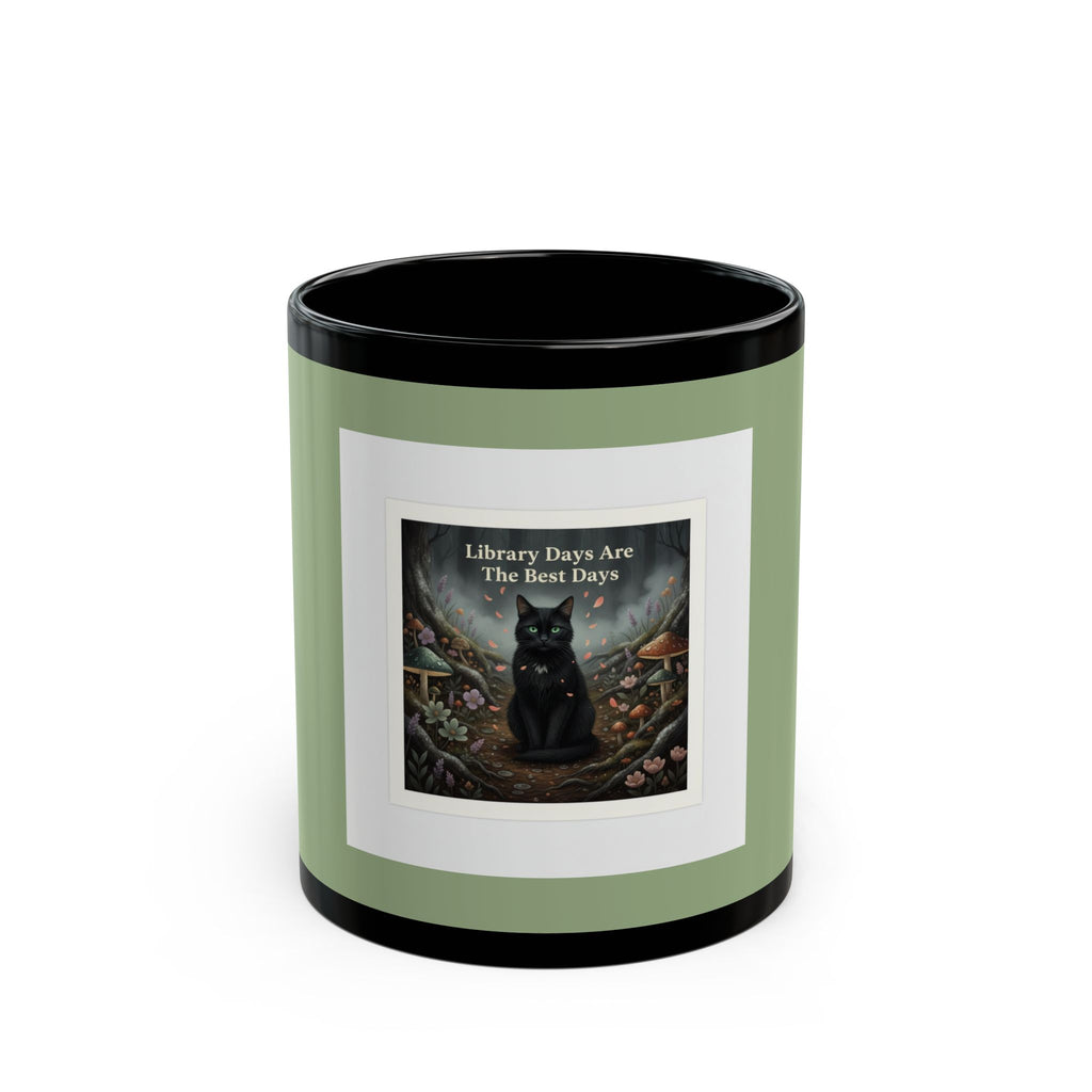 Cat Black Mug 11oz – Library Days Are the Best Days