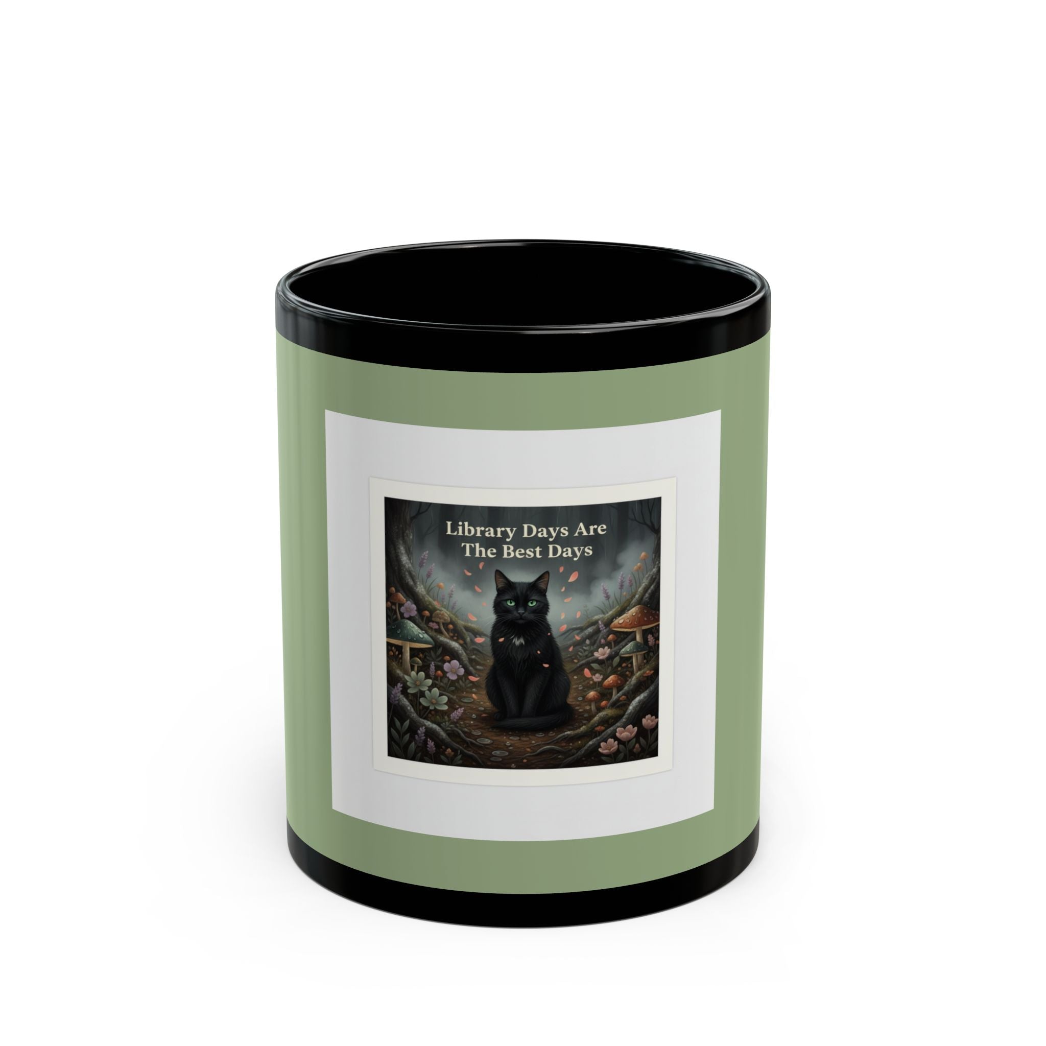 Cat Black Mug 11oz – Library Days Are the Best Days