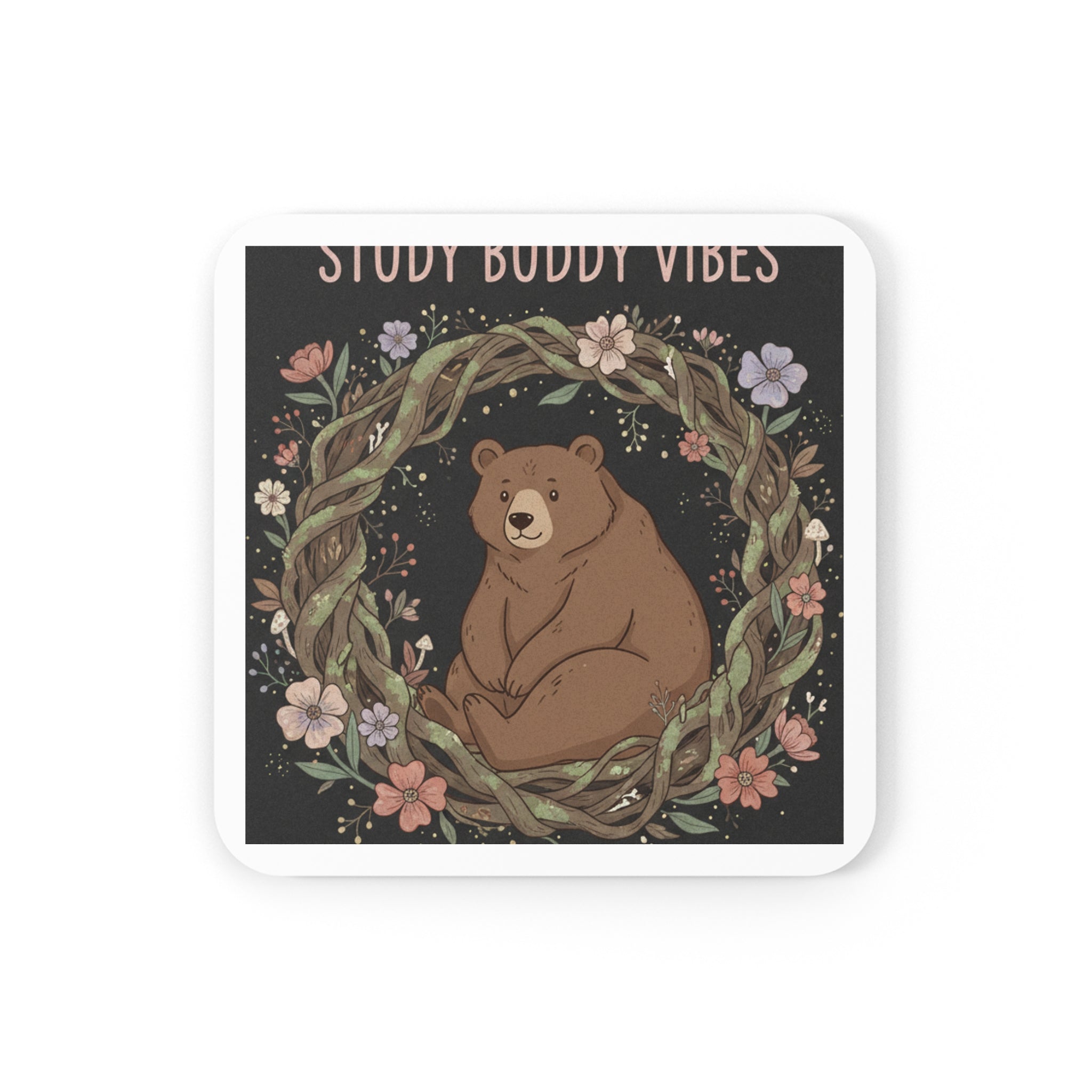 Bear Cork Coaster – Study Buddy Vibes