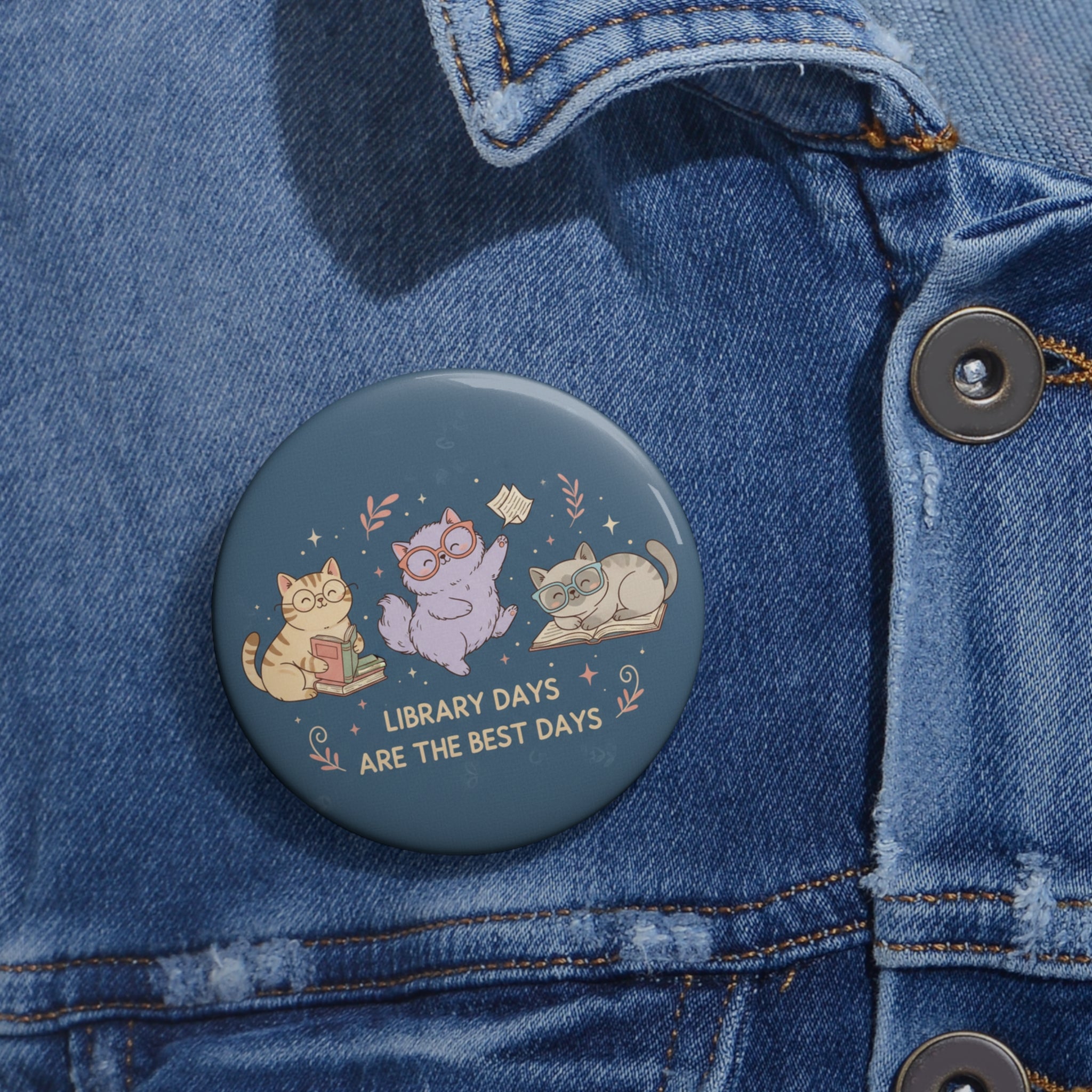 Cats With Glasses Pin Button – Library Days Are the Best Days