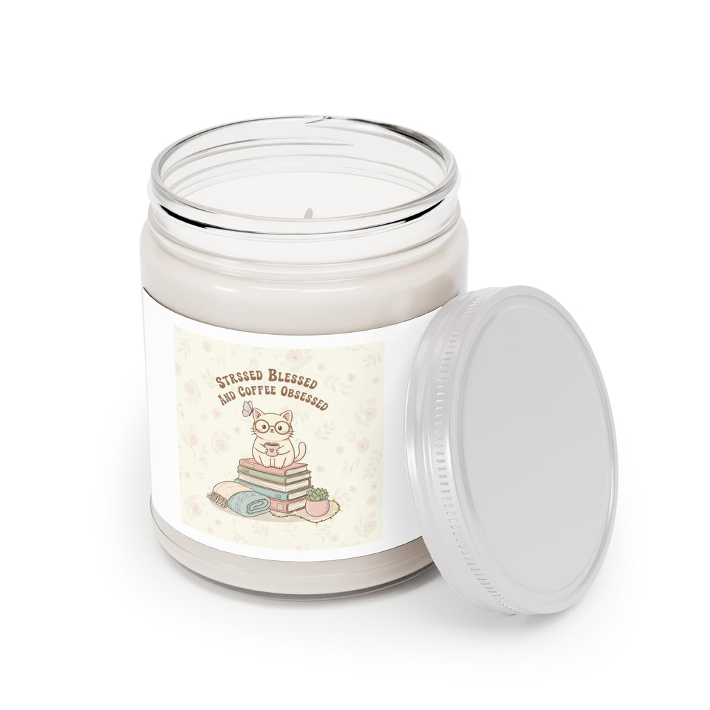 STRESSED BLESSED AND COFFEE OBSESSED Cat Scented Candle