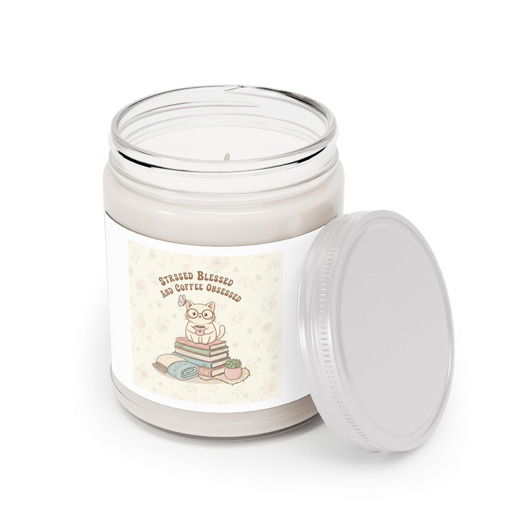 STRESSED BLESSED AND COFFEE OBSESSED Cat Scented Candle