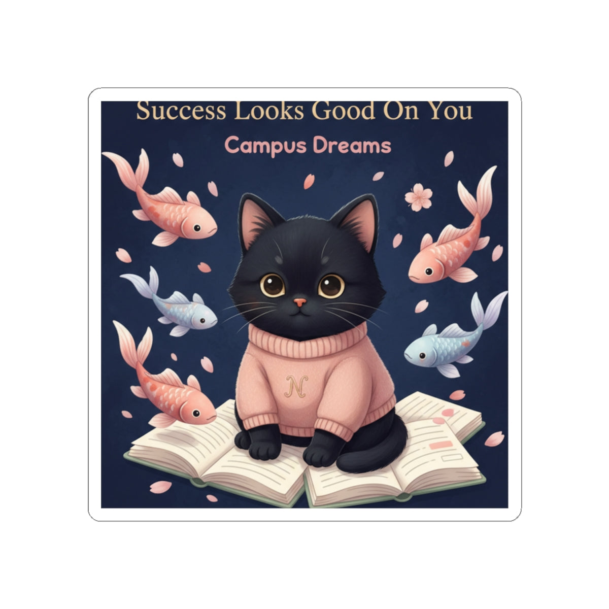 Black Cat Kiss-Cut Sticker – Success Looks Good on You Campus Dreams