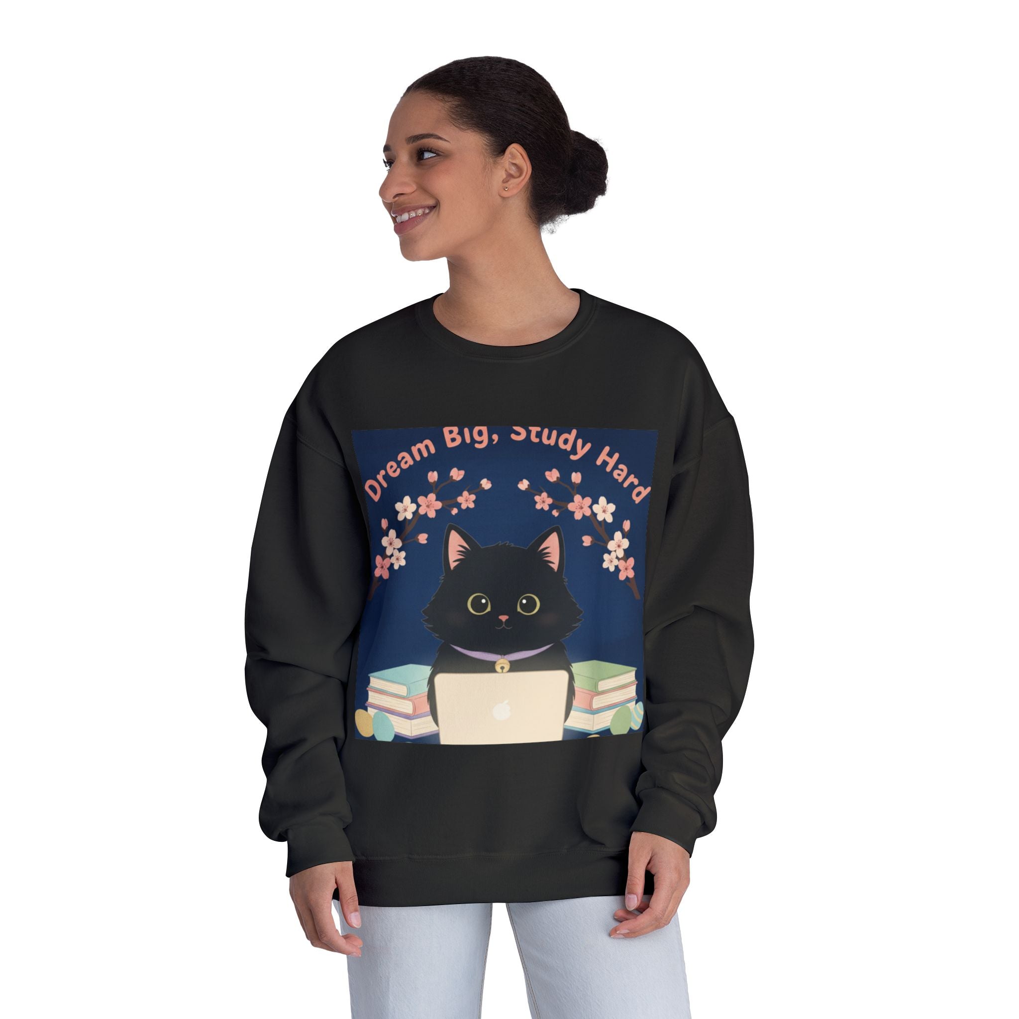 Black Cat Crewneck Sweatshirt – Dream Big Study Hard