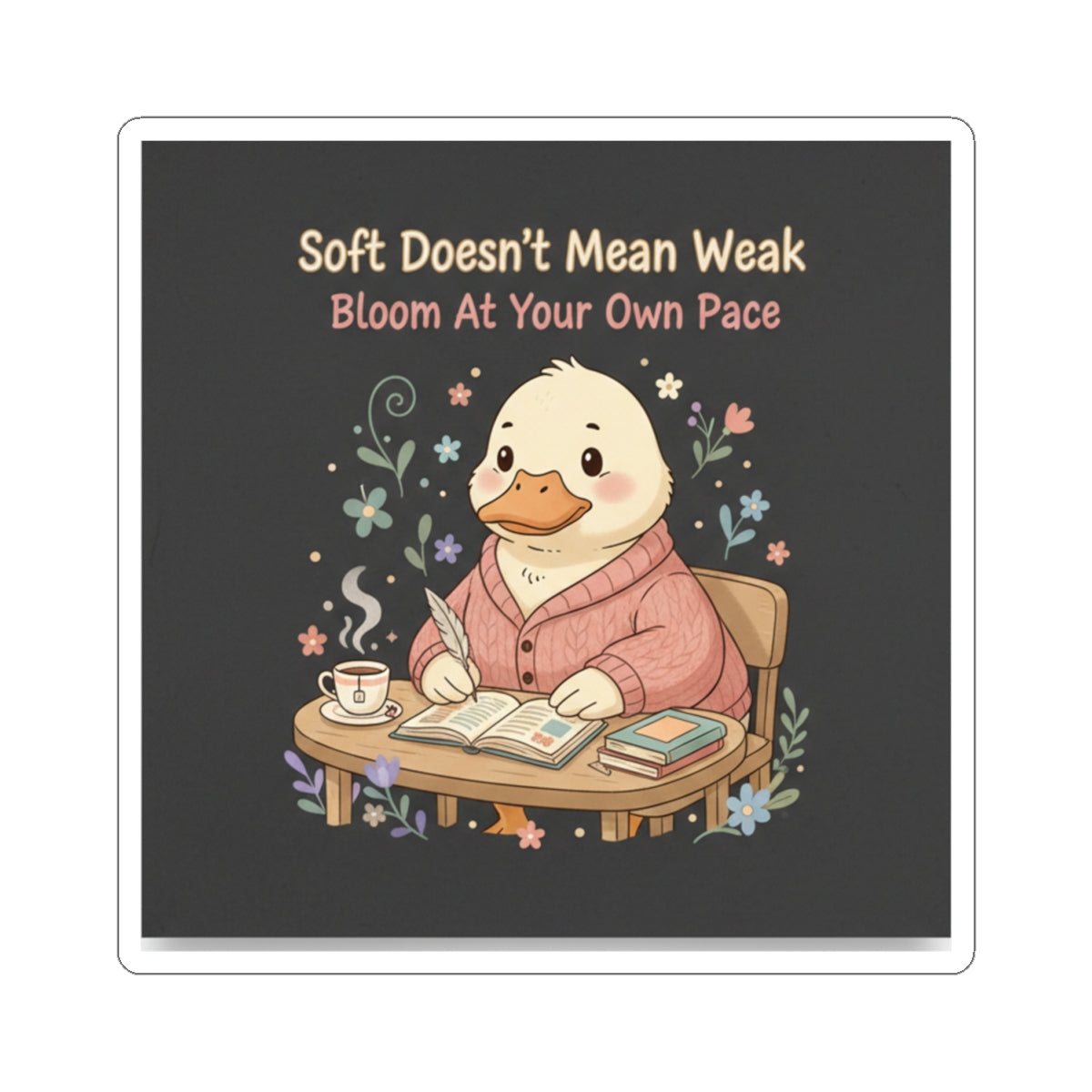 Duck In A Cardigan Kiss-Cut Sticker – Soft Doesnt Mean Weak Bloom at Your Own