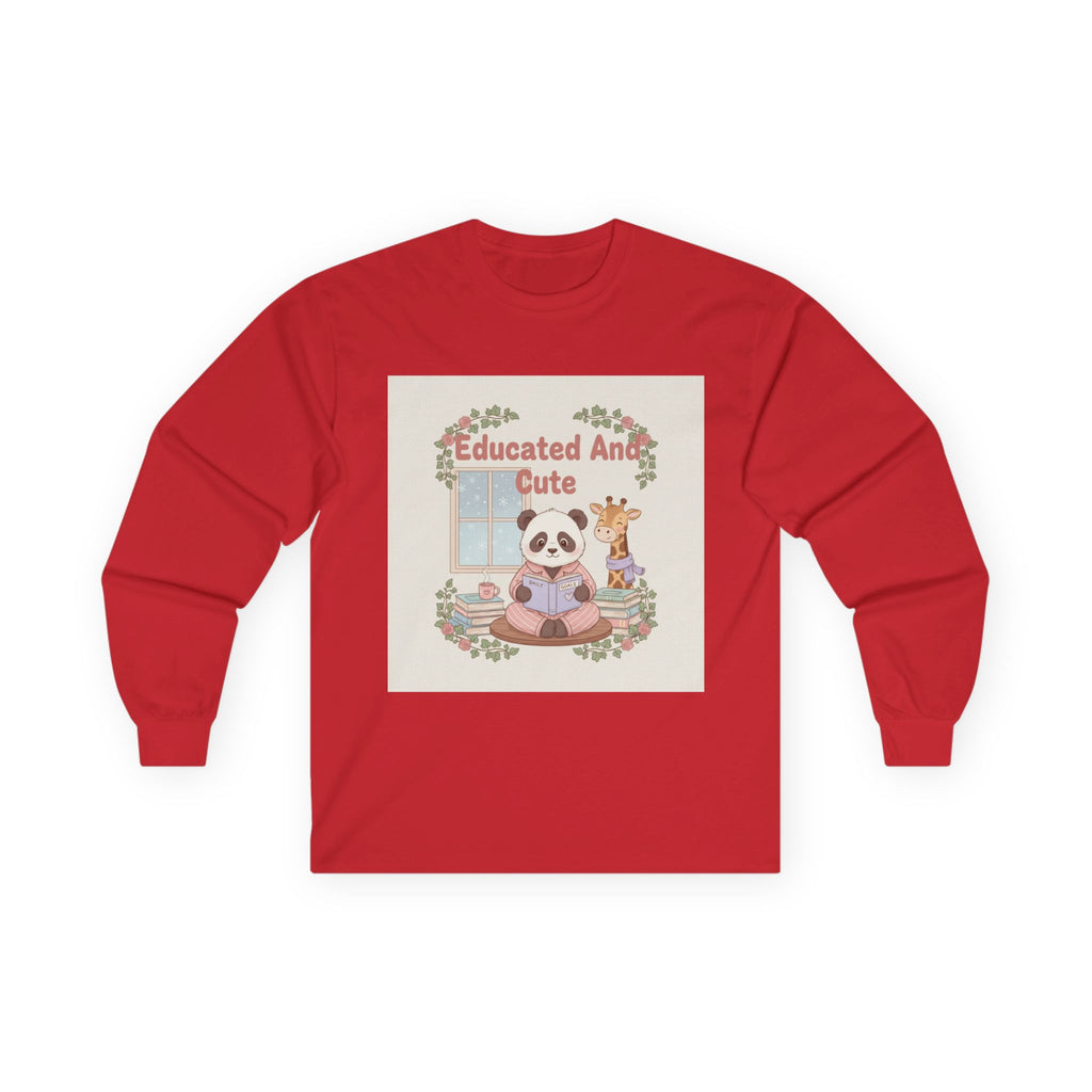 Educated And Cute Panda, giraffe Long Sleeve Tee