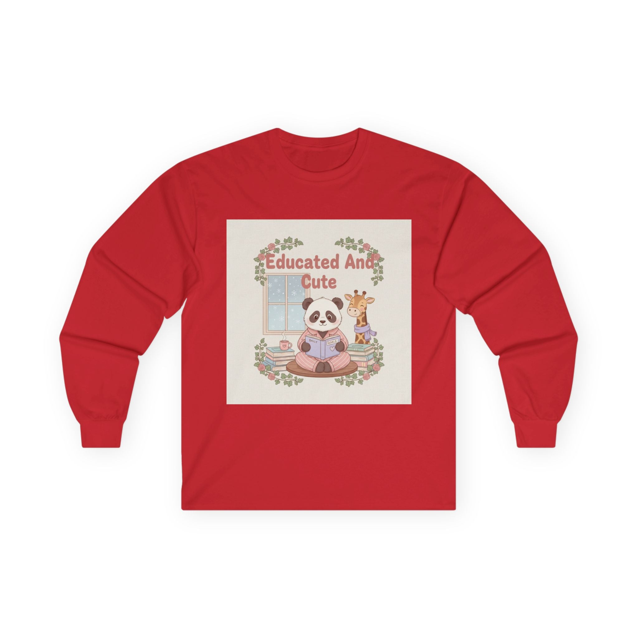 Educated And Cute Panda, giraffe Long Sleeve Tee