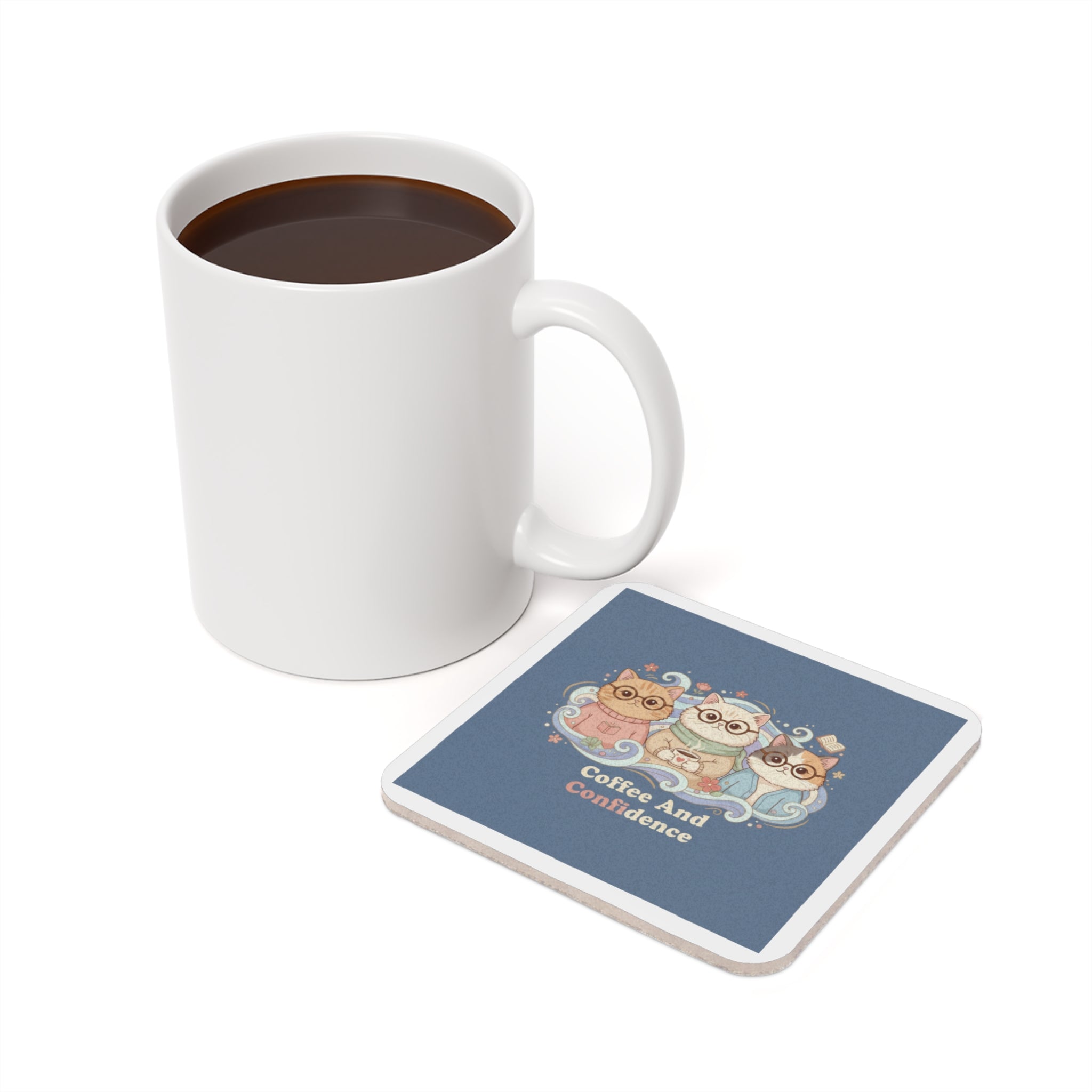 Cats With Glasses Cork Coaster – Coffee and Confidence