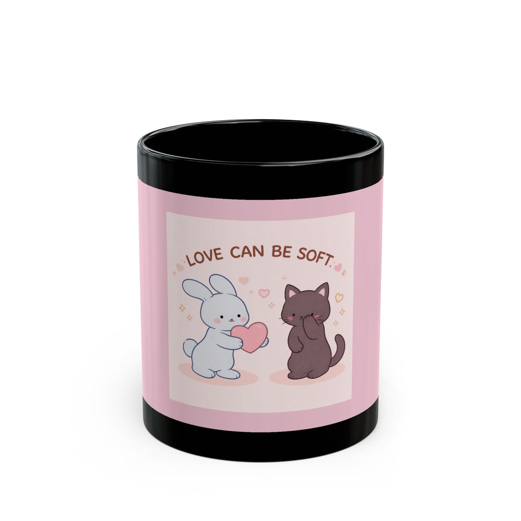 "LOVE CAN BE SOFT" Black Cat Black Mug | College Girl Gift | Fashion | KayKay Classics
