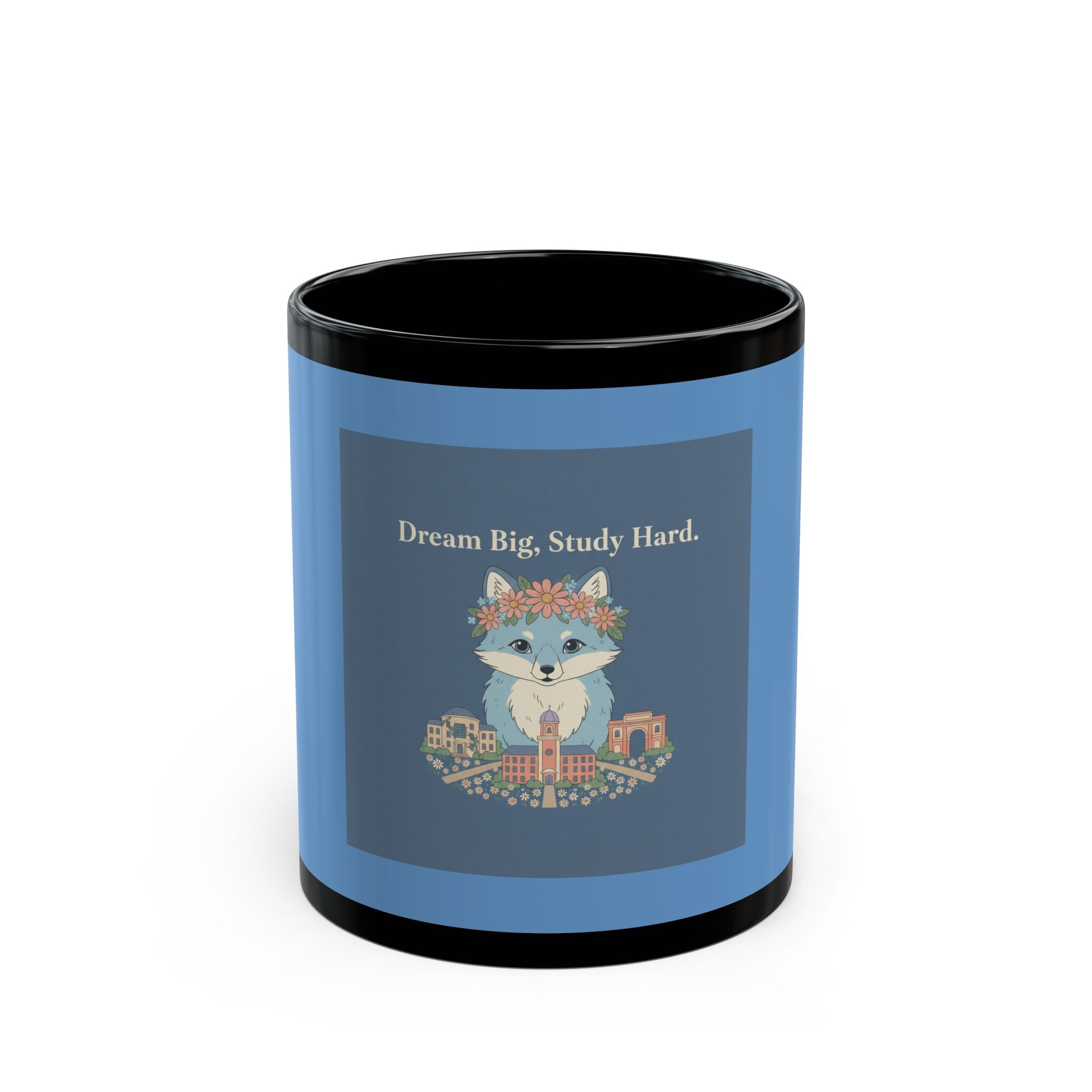 Fox Black Mug 11oz – Dream Big, Study Hard