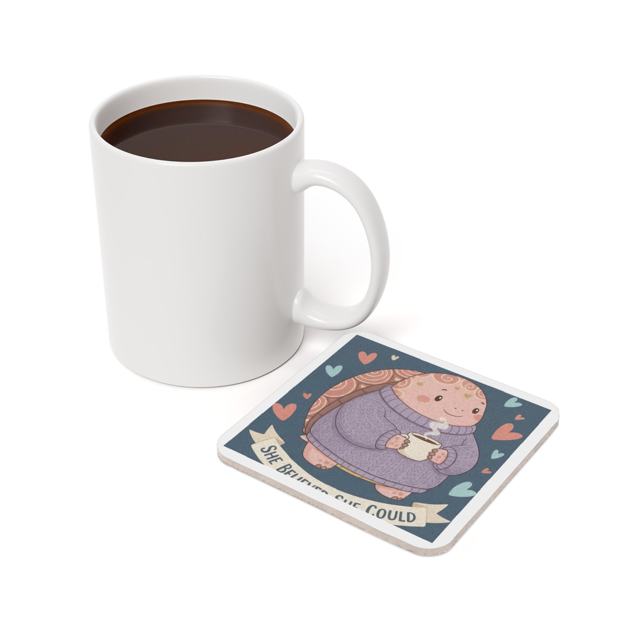 Turtle Cork Coaster – She Believed She Could