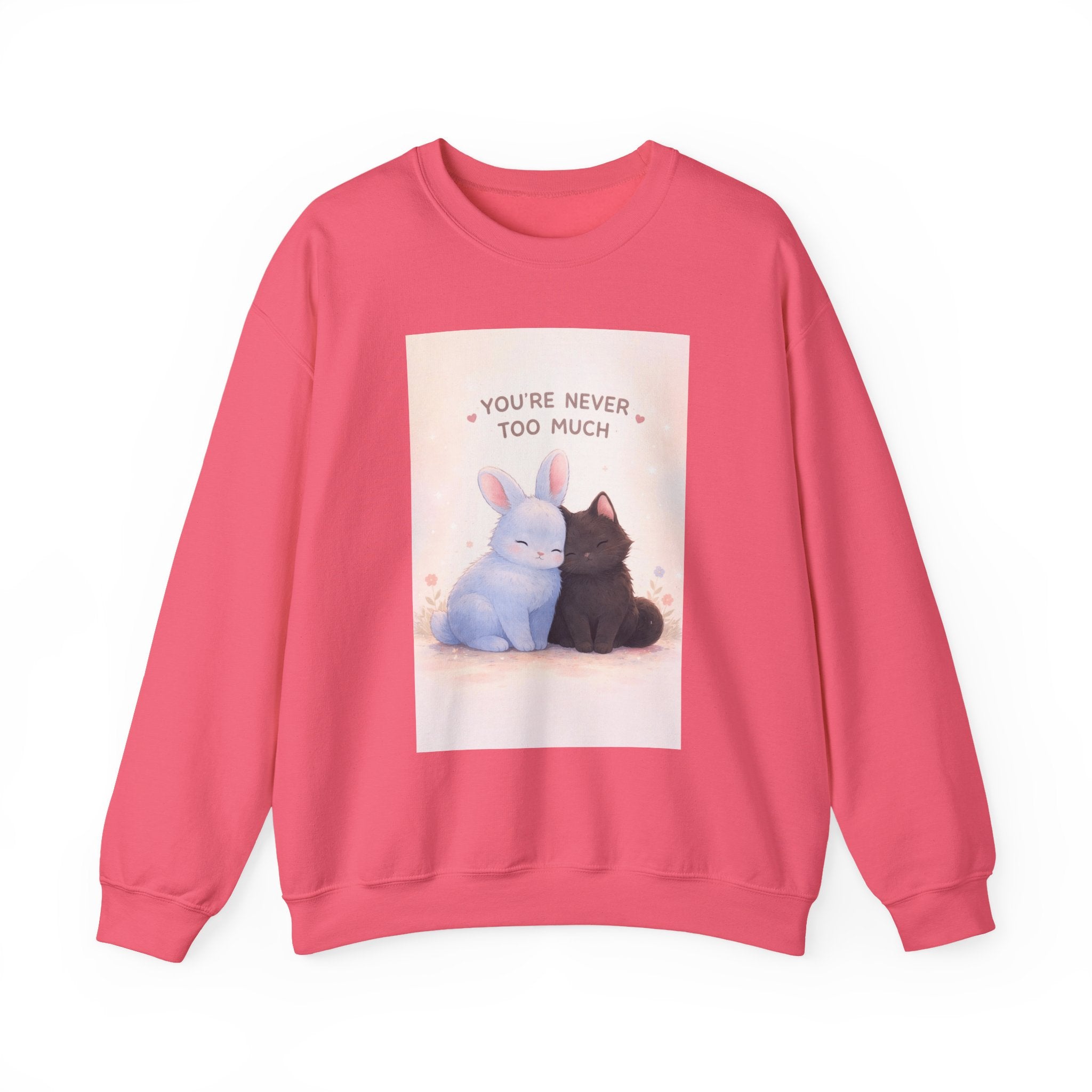 "YOU'RE NEVER TOO MUCH" Black Cat Crewneck | College Girl Gift | Fashion | KayKay Classics