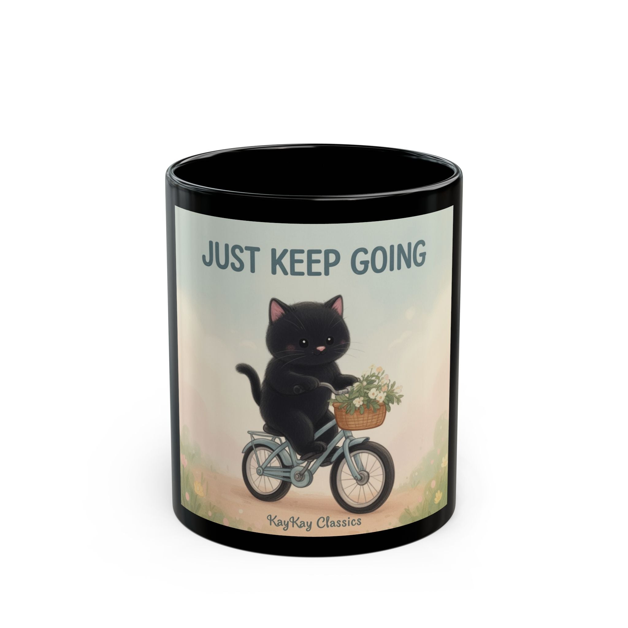 JUST KEEP GOING Black Mug 11oz