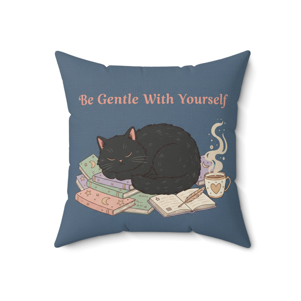 Black Cat Square Pillow – Be Gentle With Yourself