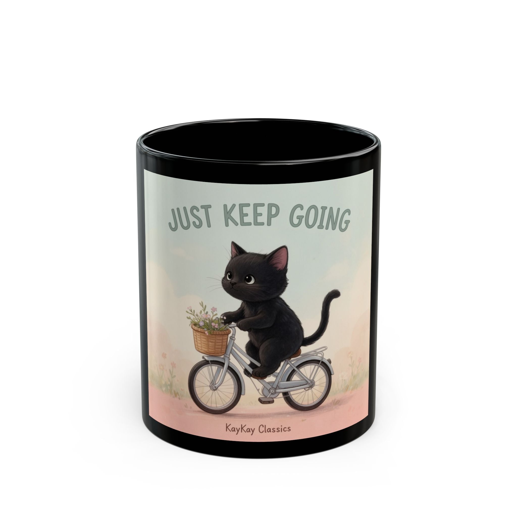 JUST KEEP GOING Black Mug 11oz