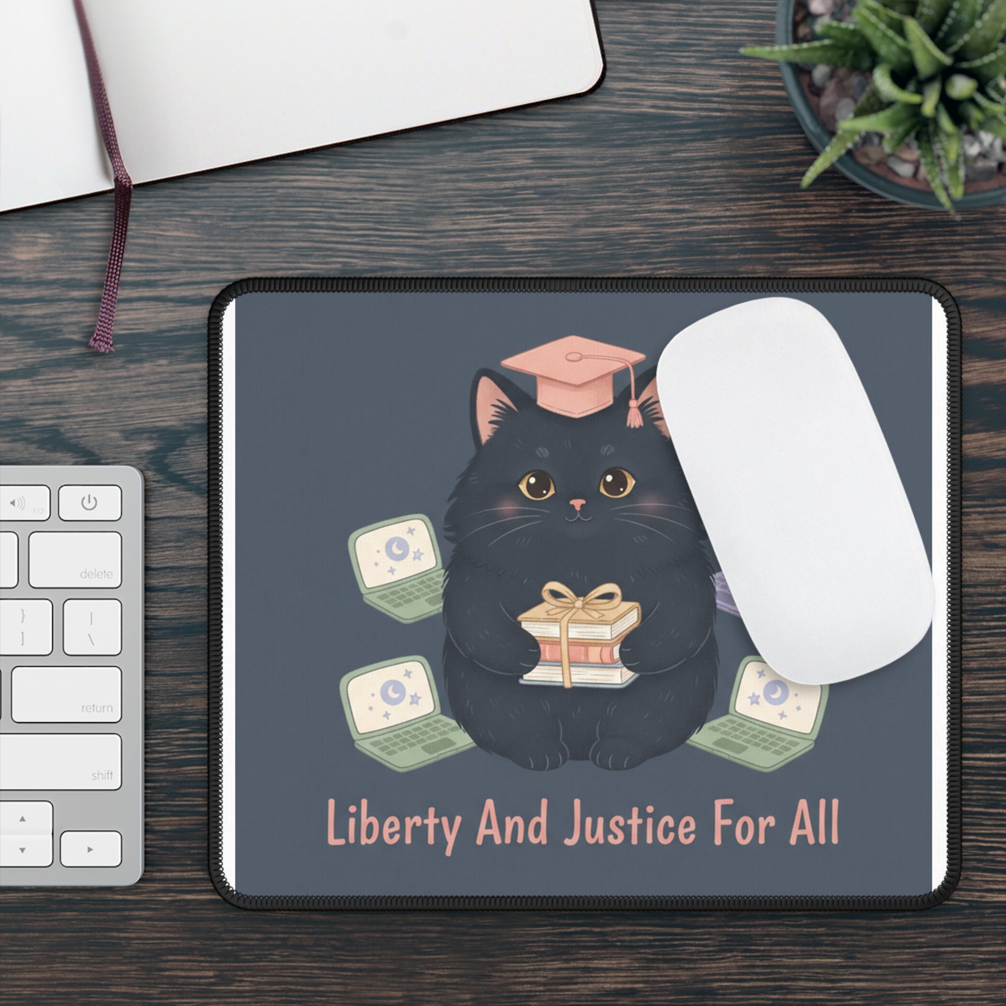 Black Cat Mouse Pad – Liberty and Justice for All