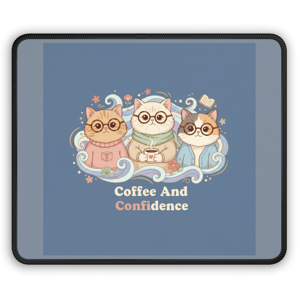 Cats With Glasses Mouse Pad – Coffee and Confidence
