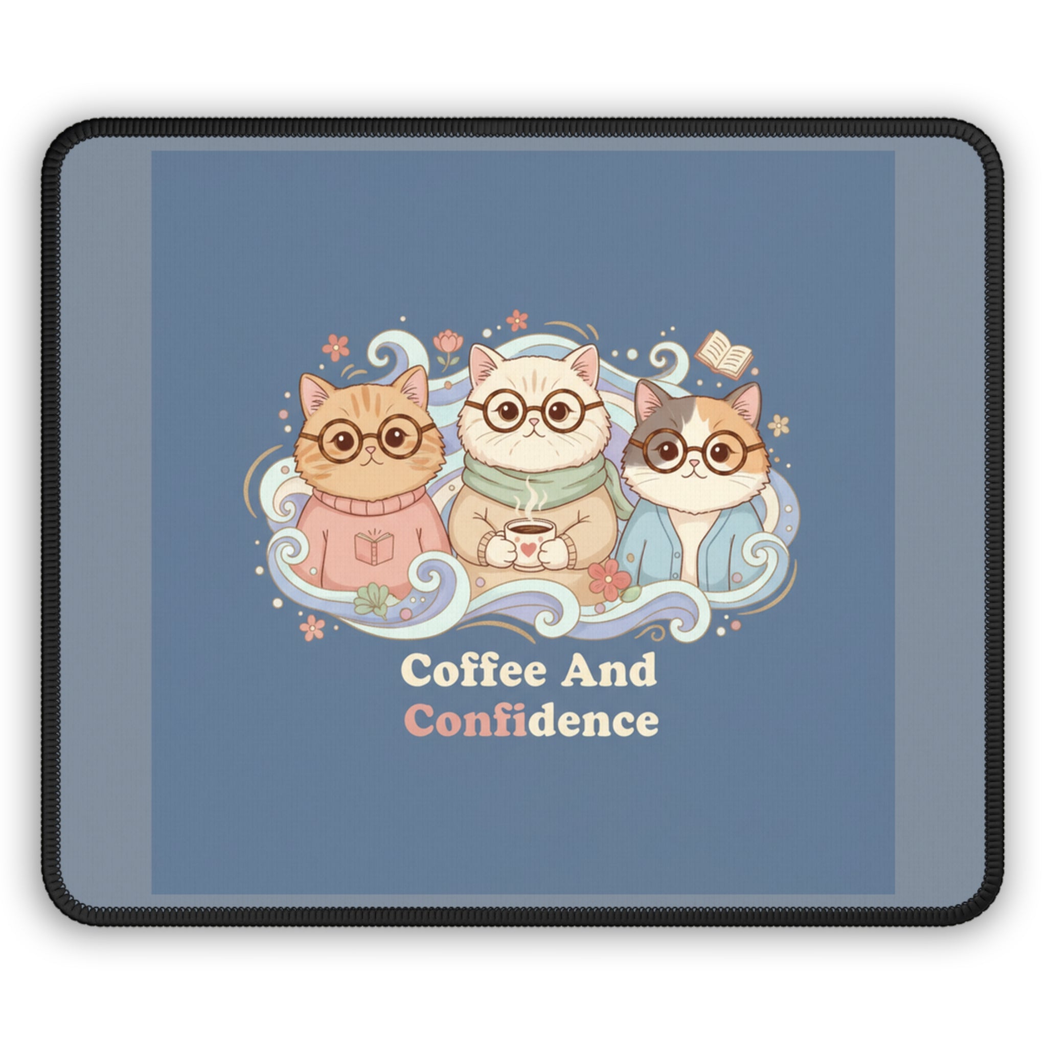Cats With Glasses Mouse Pad – Coffee and Confidence