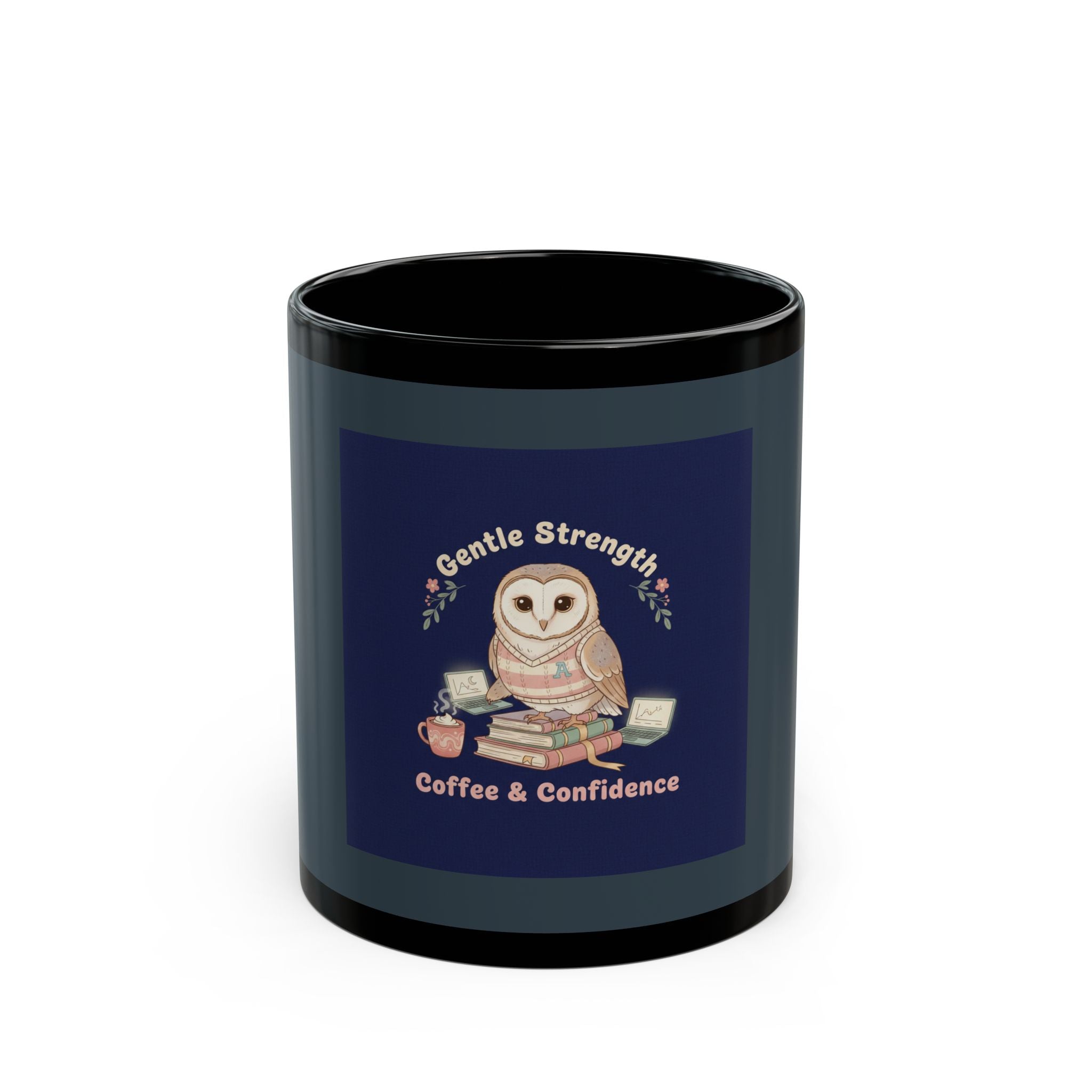 Owl Black Mug 11oz – Gentle Strength Coffee Confidence