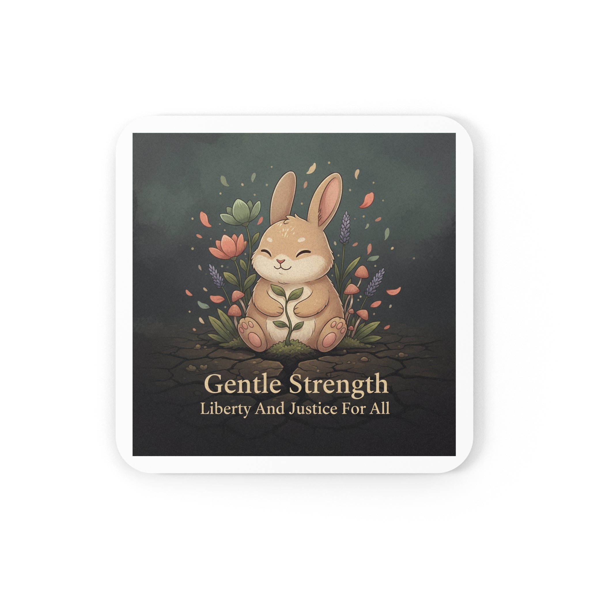 Bunny Cork Coaster – Gentle Strength Liberty and Justice for
