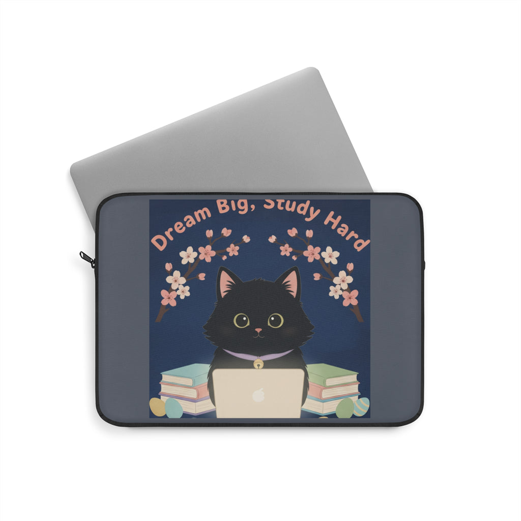 Black Cat Laptop Sleeve – Dream Big Study Hard