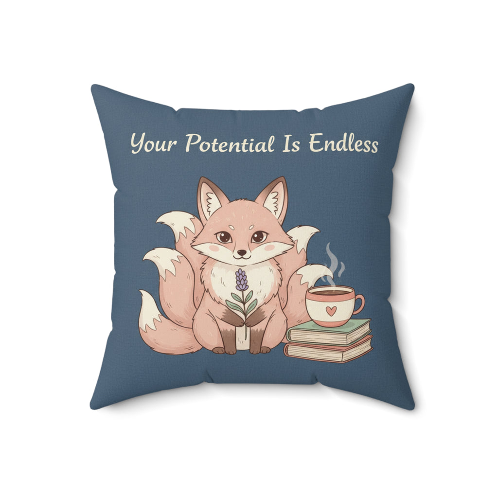 Kitsune Square Pillow – Your Potential is Endless