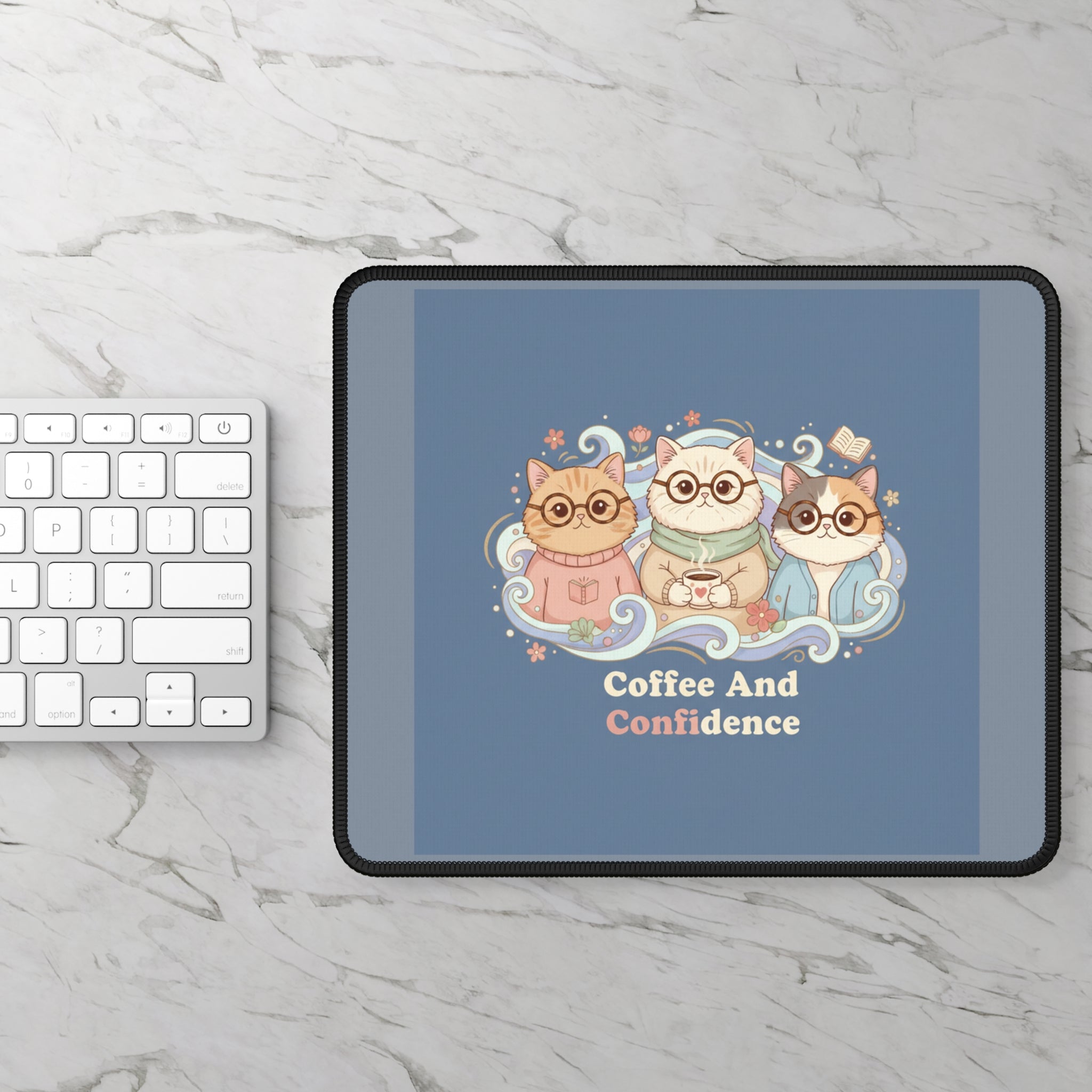 Cats With Glasses Mouse Pad – Coffee and Confidence