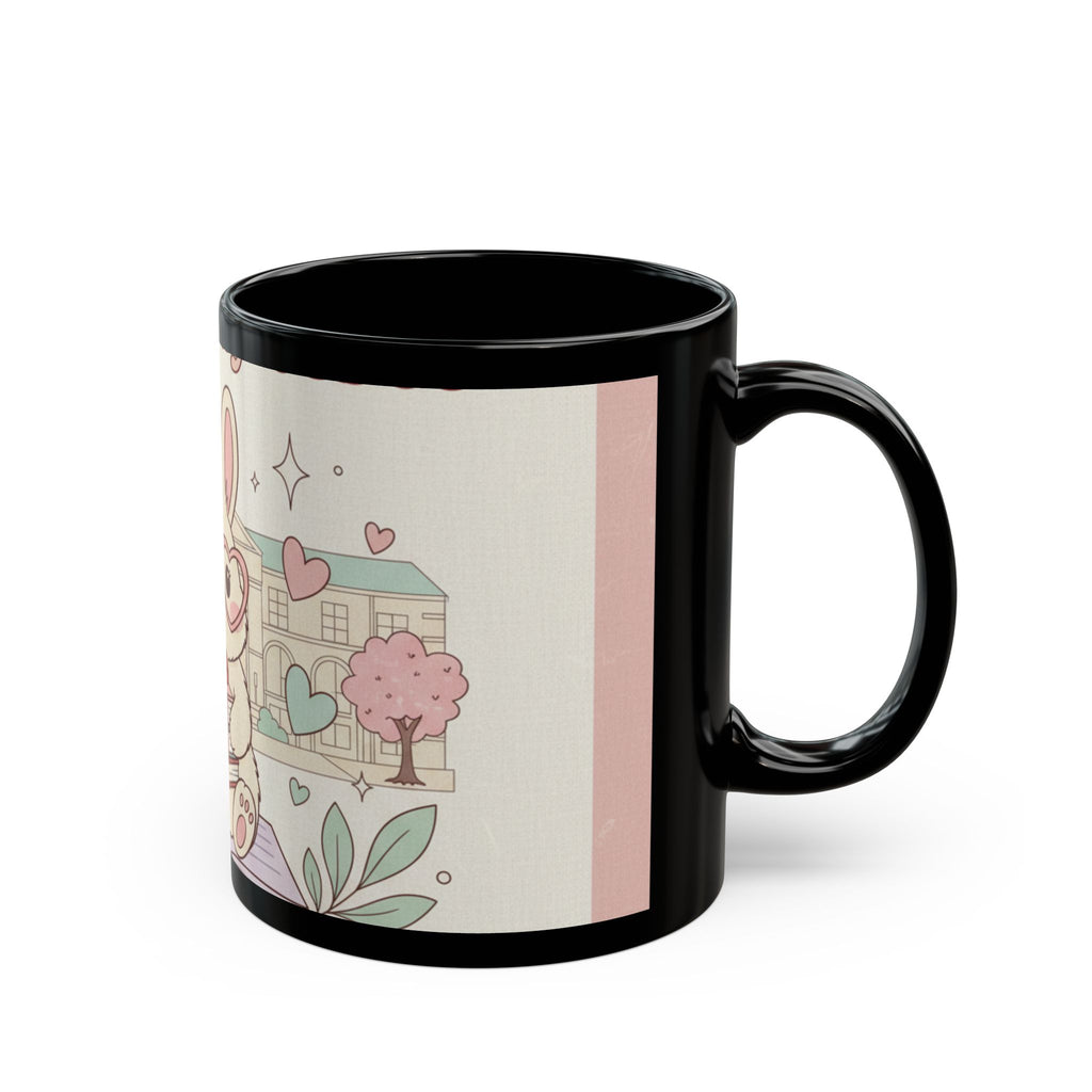 Study Buddy Vibes Rabbit Black Mug 11oz