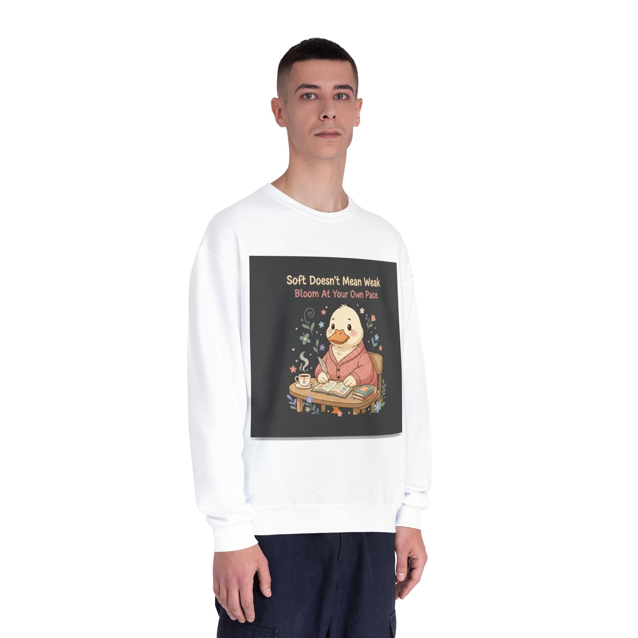 Duck In A Cardigan Crewneck Sweatshirt – Soft Doesnt Mean Weak Bloom at Your Own
