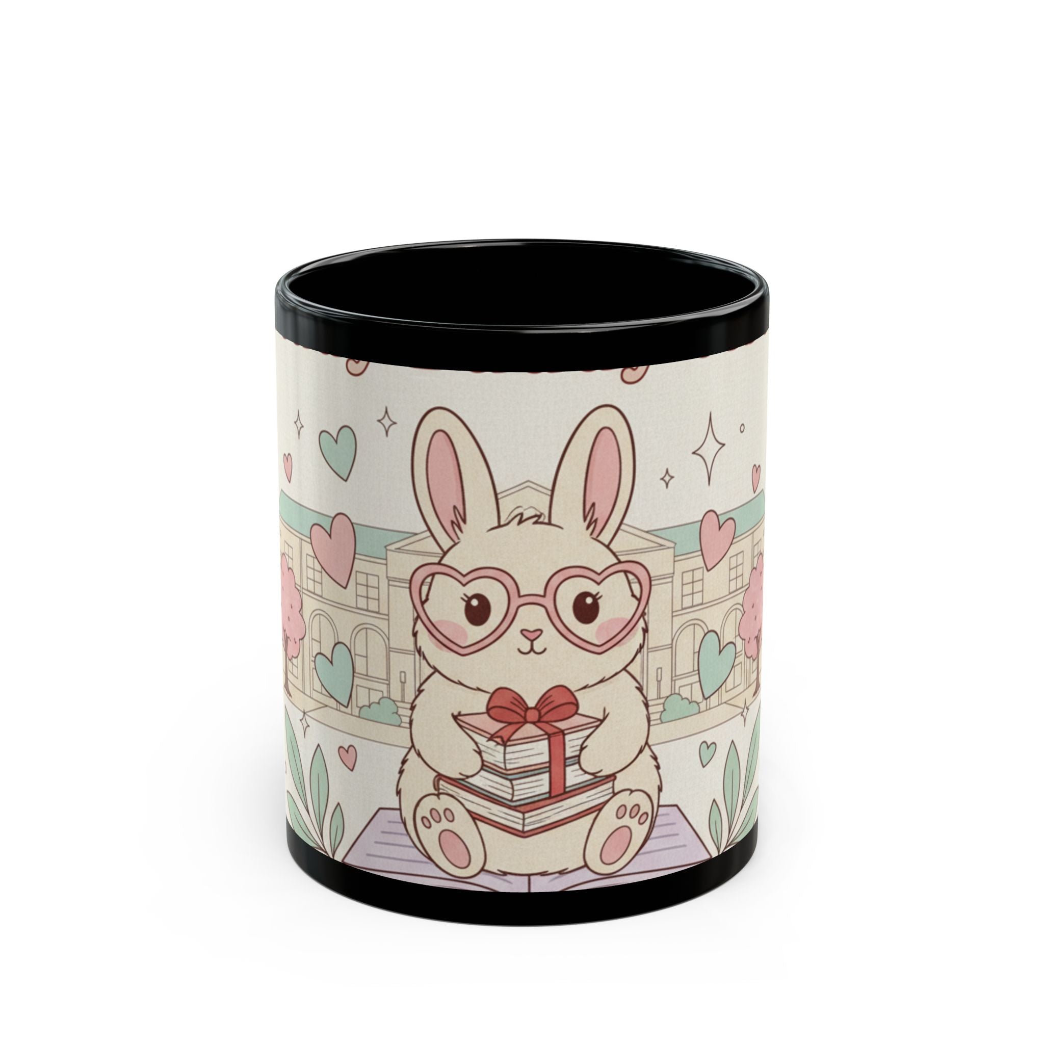Study Buddy Vibes Rabbit Black Mug 11oz