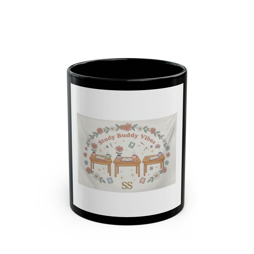 Study Buddy Vibes Black Mug 11oz