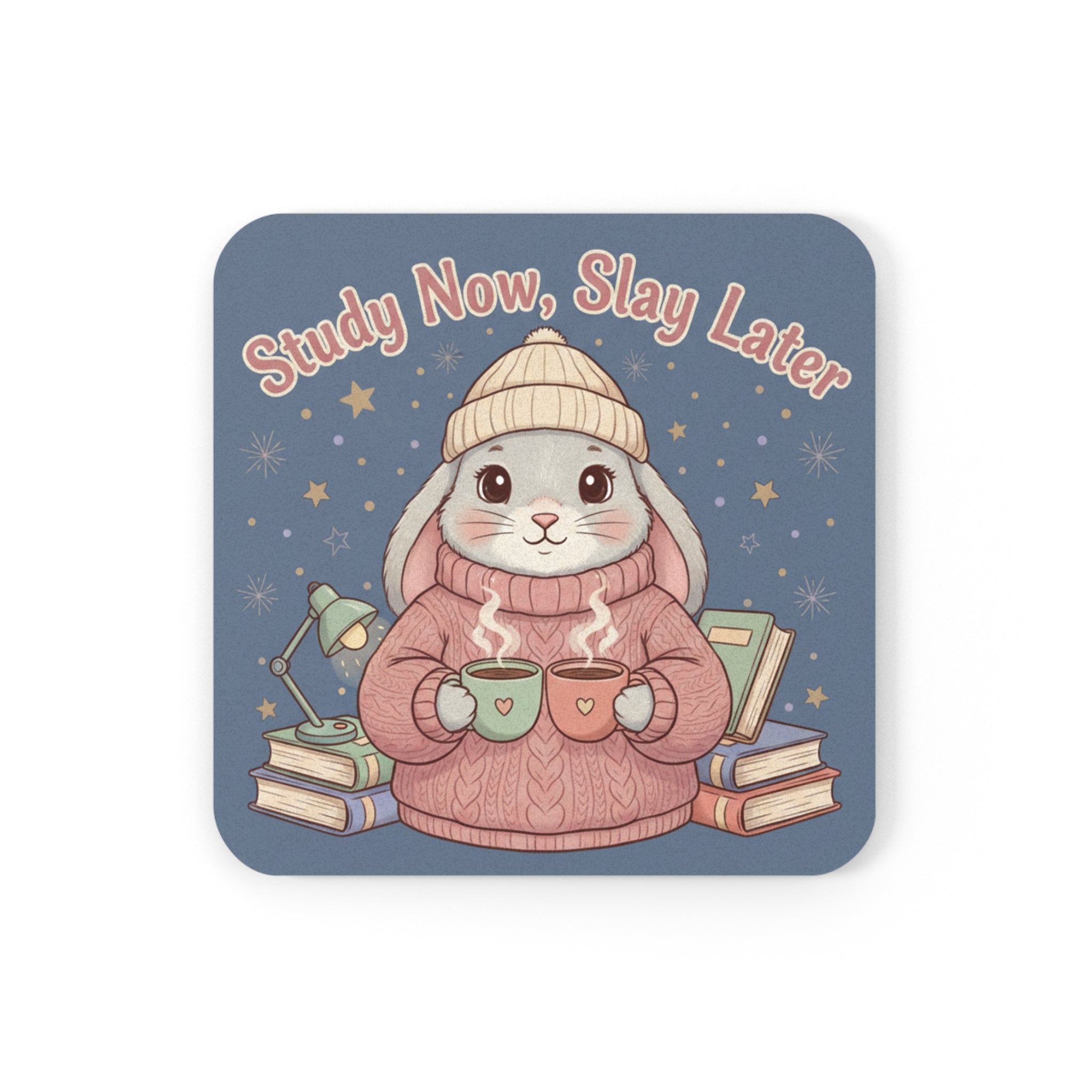 Rabbit Cork Coaster – Study Now, Slay Later