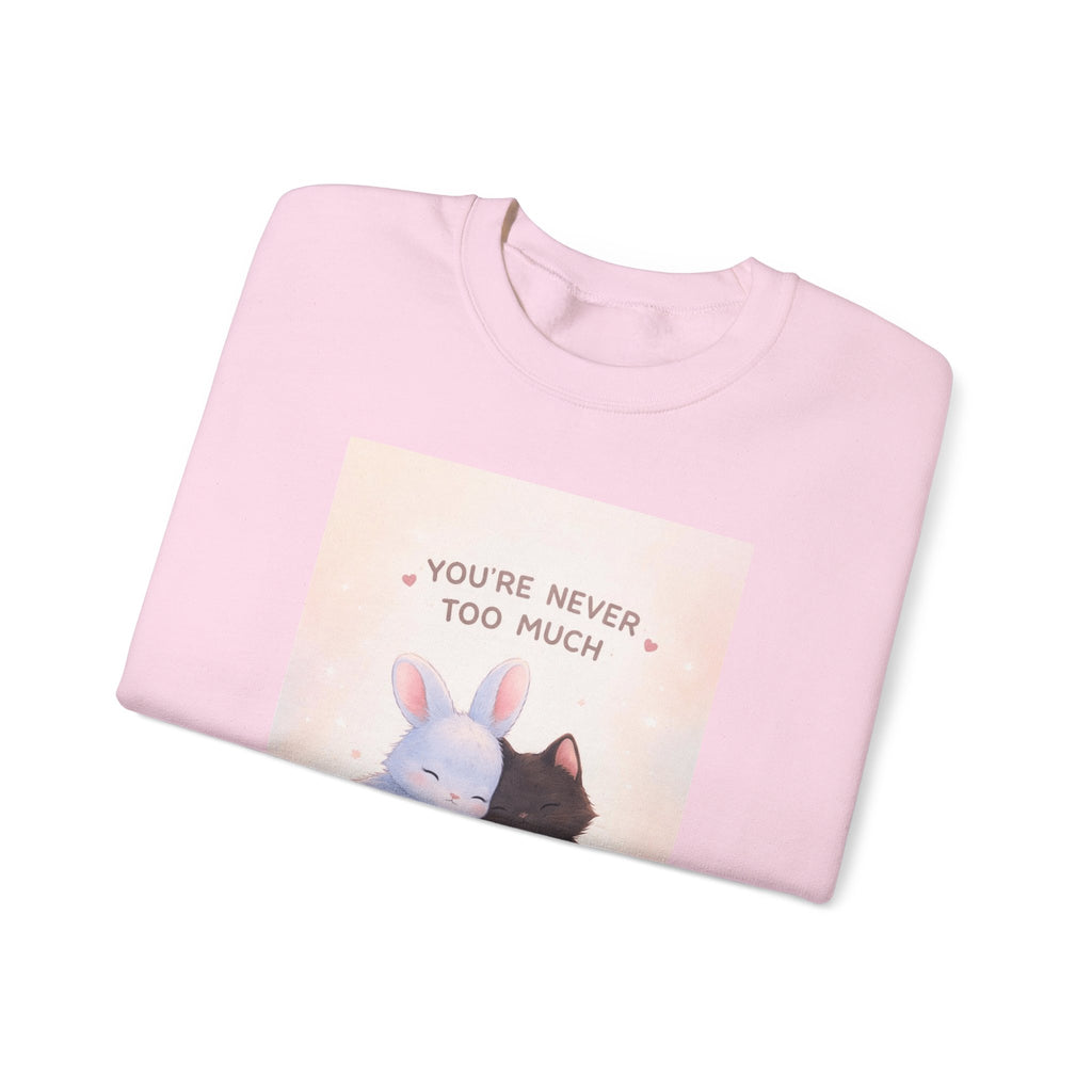 "YOU'RE NEVER TOO MUCH" Black Cat Crewneck | College Girl Gift | Fashion | KayKay Classics