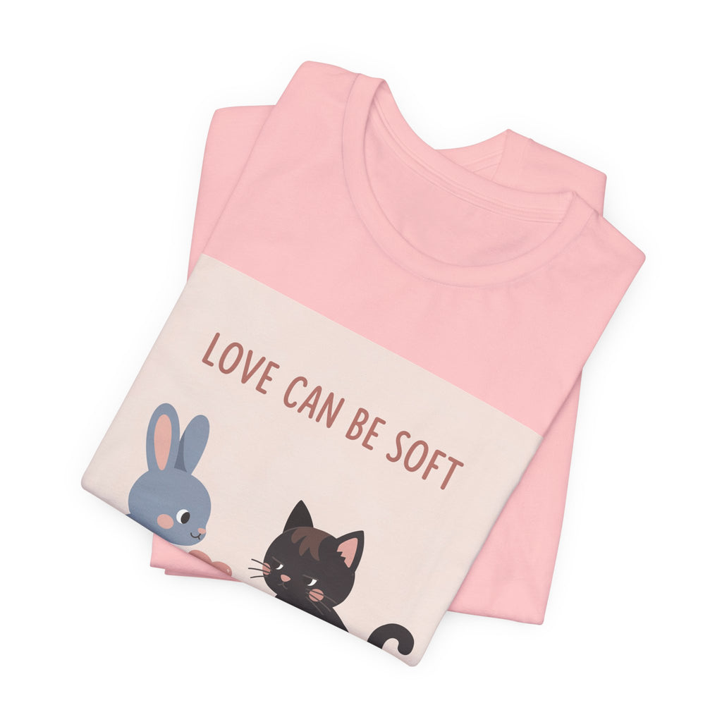 "LOVE CAN BE SOFT" Black Cat Women Tee | College Girl Gift | Fashion | KayKay Classics